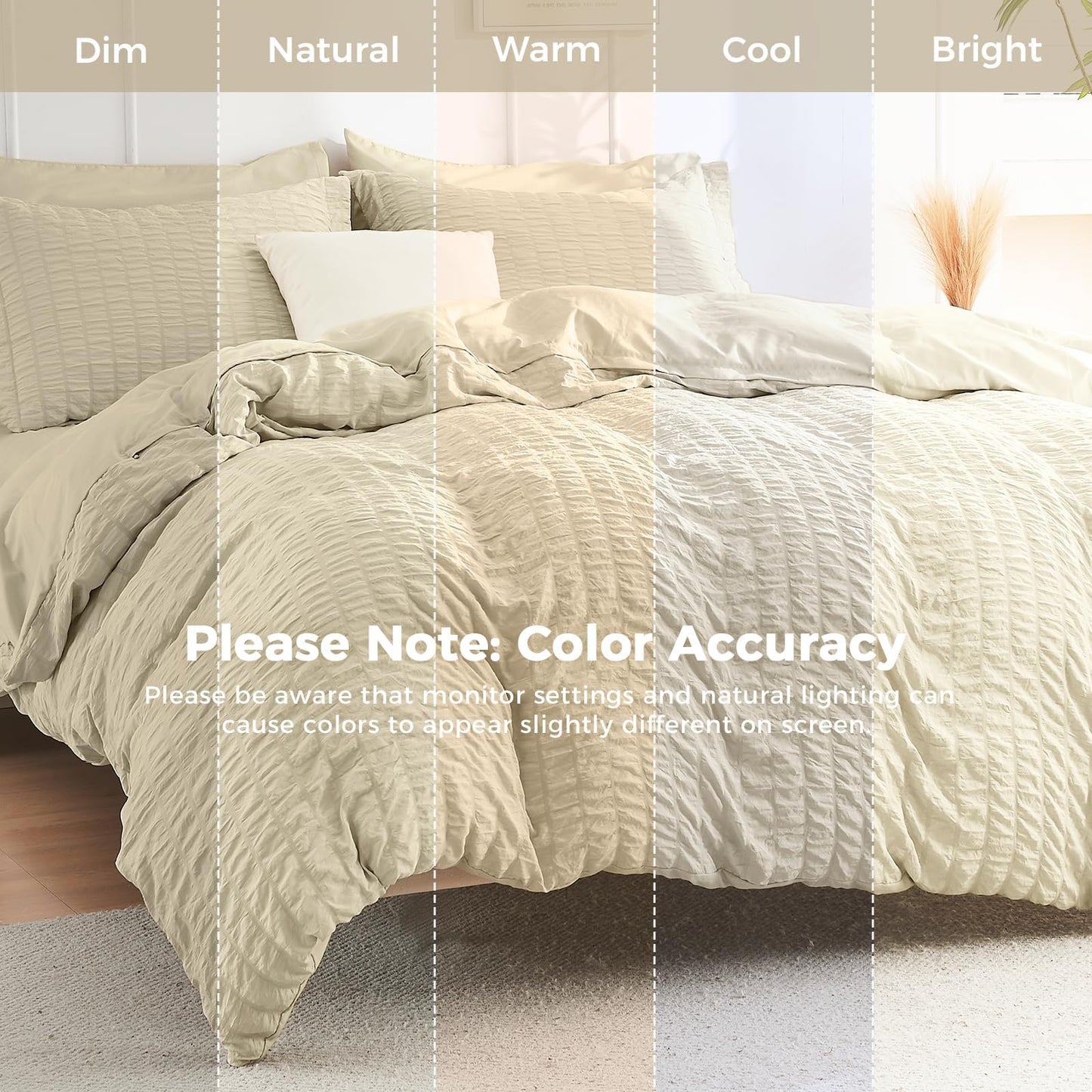 HYMOKEGE Oatmeal Twin Comforter Set Seersucker 5 Pieces, All Season Luxury Bed in a Bag for Bedroom, Bedding Set with Comforter, Sheets, Pillowcase & Sham