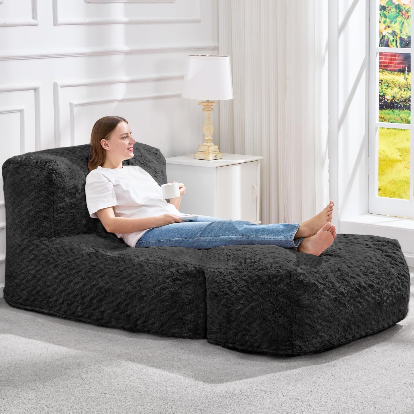 Hobestluk Giant Memory Foam Bean Bag Chairs Sofa for Adults (Black,Large)