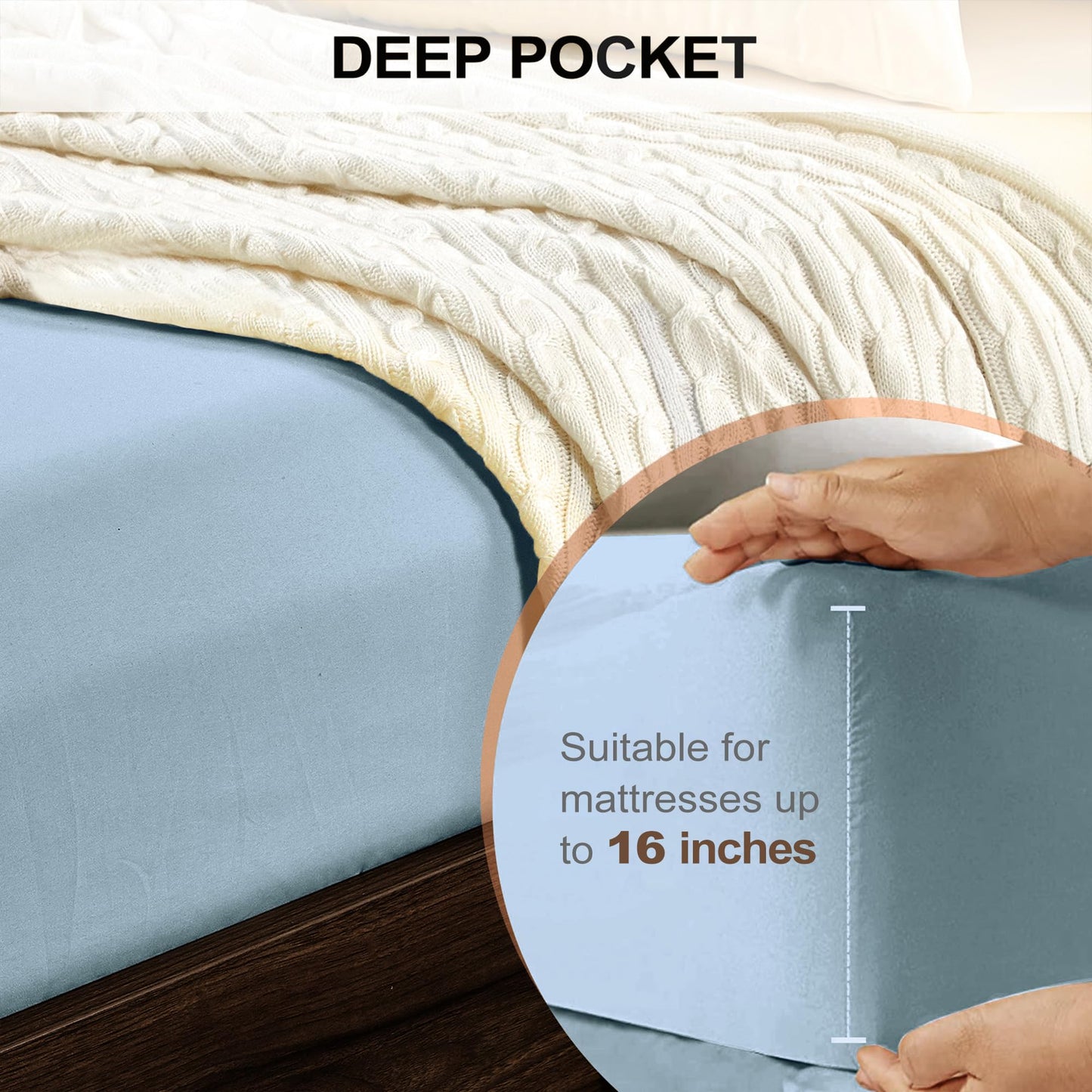 FreshCulture Queen Fitted Sheet - Hotel Quality, Ultra Soft & Breathable Brushed Microfiber, Deep Pocket, Cooling Fitted Sheets for Queen Size Bed (Sky Blue)