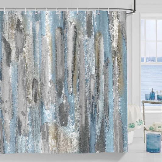 Emwnodti Abstract Shower Curtain, Blue Grey Brown Watercolor Oil Painting Modern Aesthetic Home Bath Curtain, Durable Waterproof Shower Curtain Set with Hooks, 72 x 72 inch