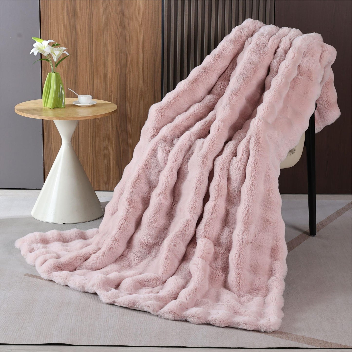 BlanketSolution Fluffy Pink Fuzzy Throw Blankets for Sofa Bedroom Living Room Faux Fur Rabbit 60x80 Decorative Cozy Throw Blanket for Couch Apartment Decor 860 GSM