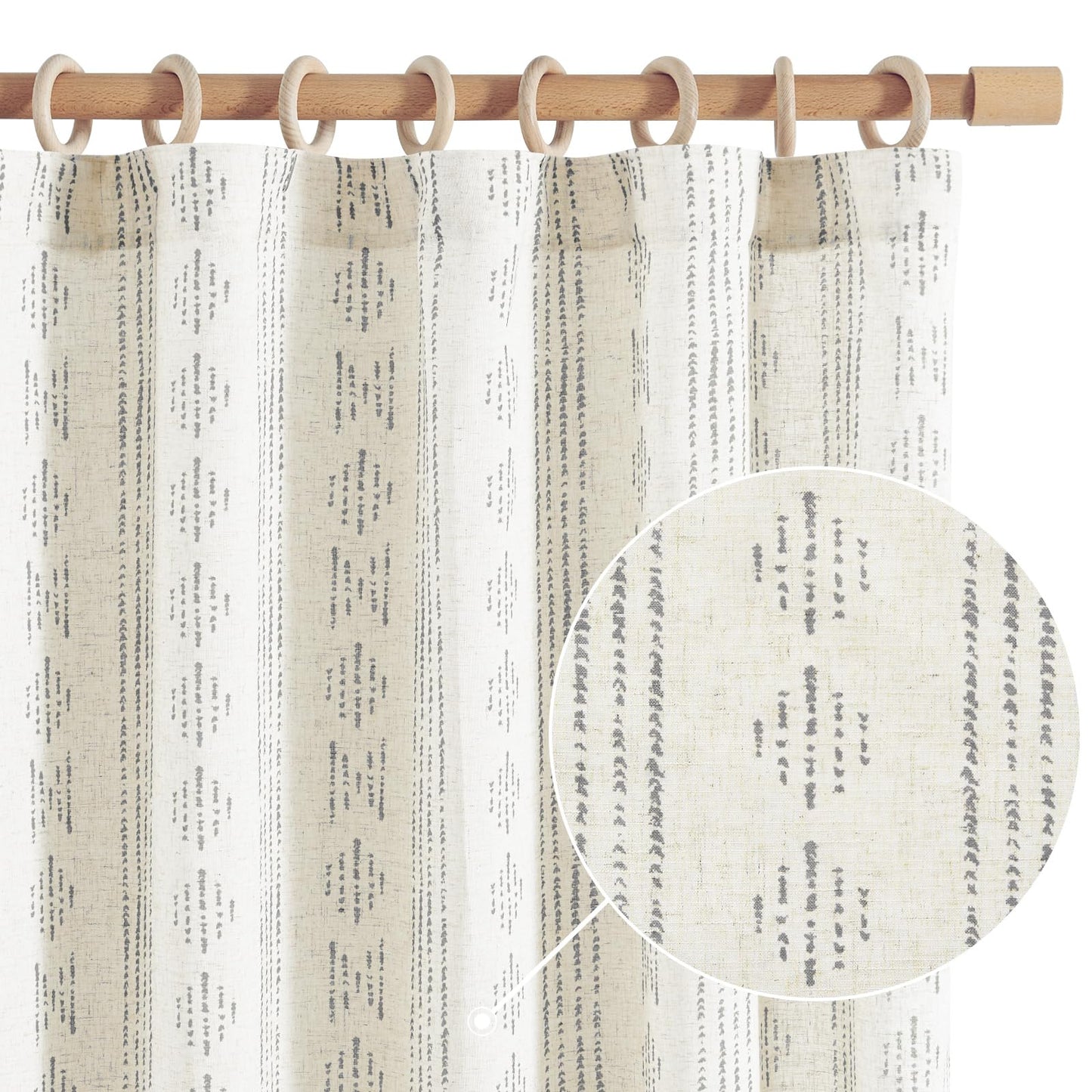 jinchan Boho Curtains Linen Blend Drapes for Bedroom Farmhouse Grey Curtains 84 Inches Long 2 Panels for Living Room Geometric Striped Window Window Treatment Set Rod Pocket Grey on Beige