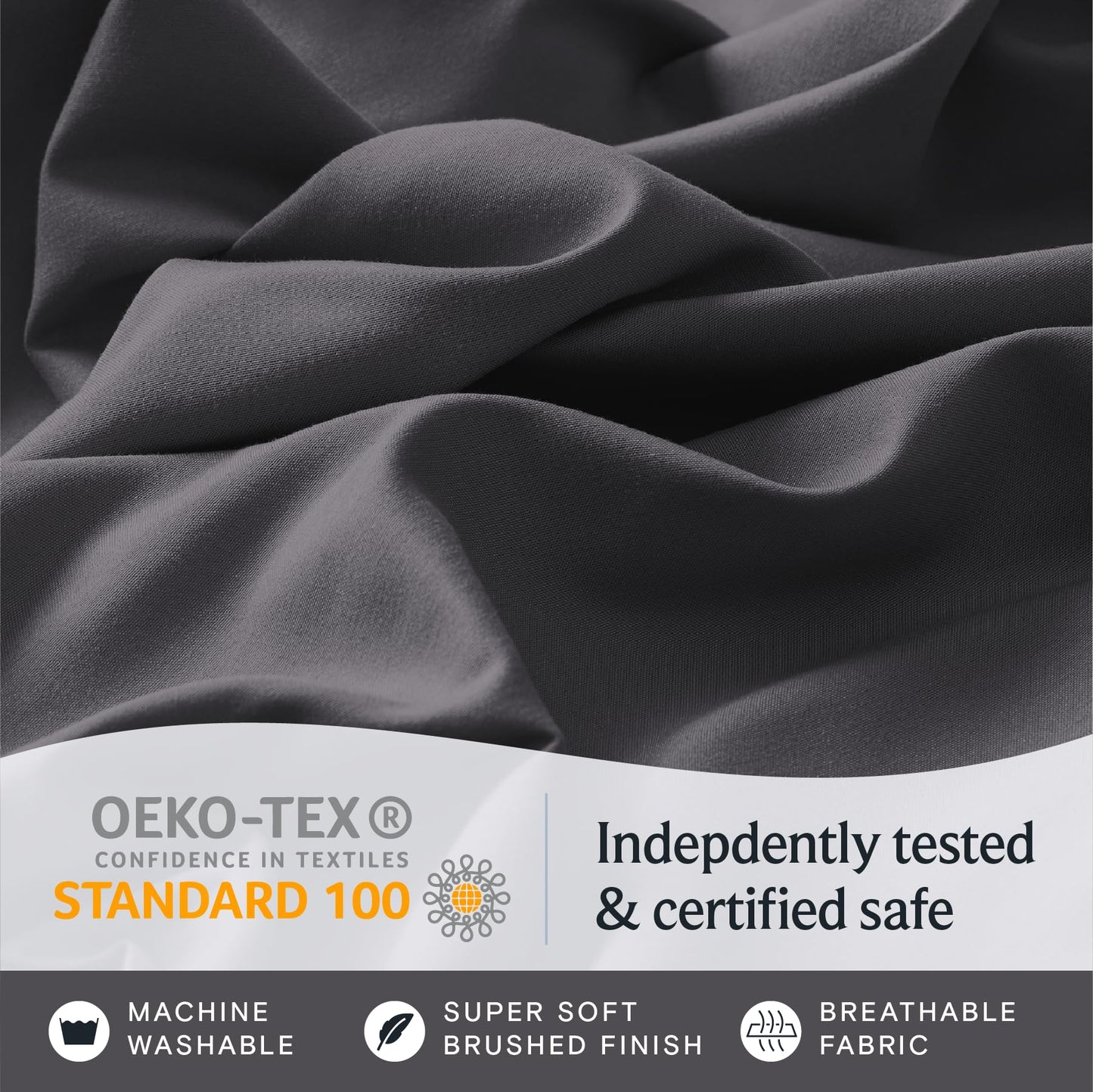 LuxClub 6 PC Queen Sheet Set, Sheets Queen Size, Deep Pockets 18" Eco Friendly Wrinkle Free Cooling Sheets Machine Washable Hotel Bedding Silky Soft - Dark Grey Queen