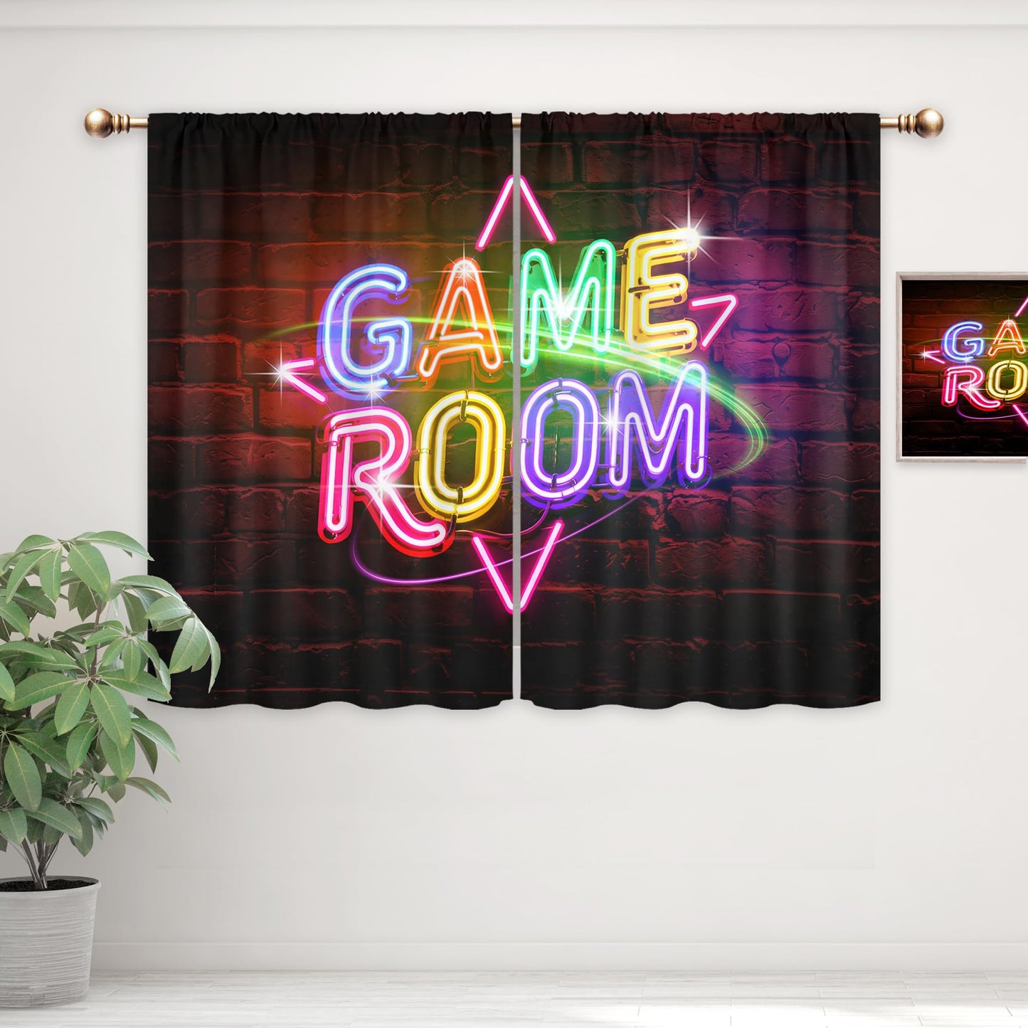 Mitpok Kids Game Room Gaming Curtains for Boys Bedroom 42Wx45H Inch Rod Pocket Neon Gamer Funny Video Game Cool Fun Teens Boy Modern Unique 2 Panels Window Treatment Set for Living Room Decor