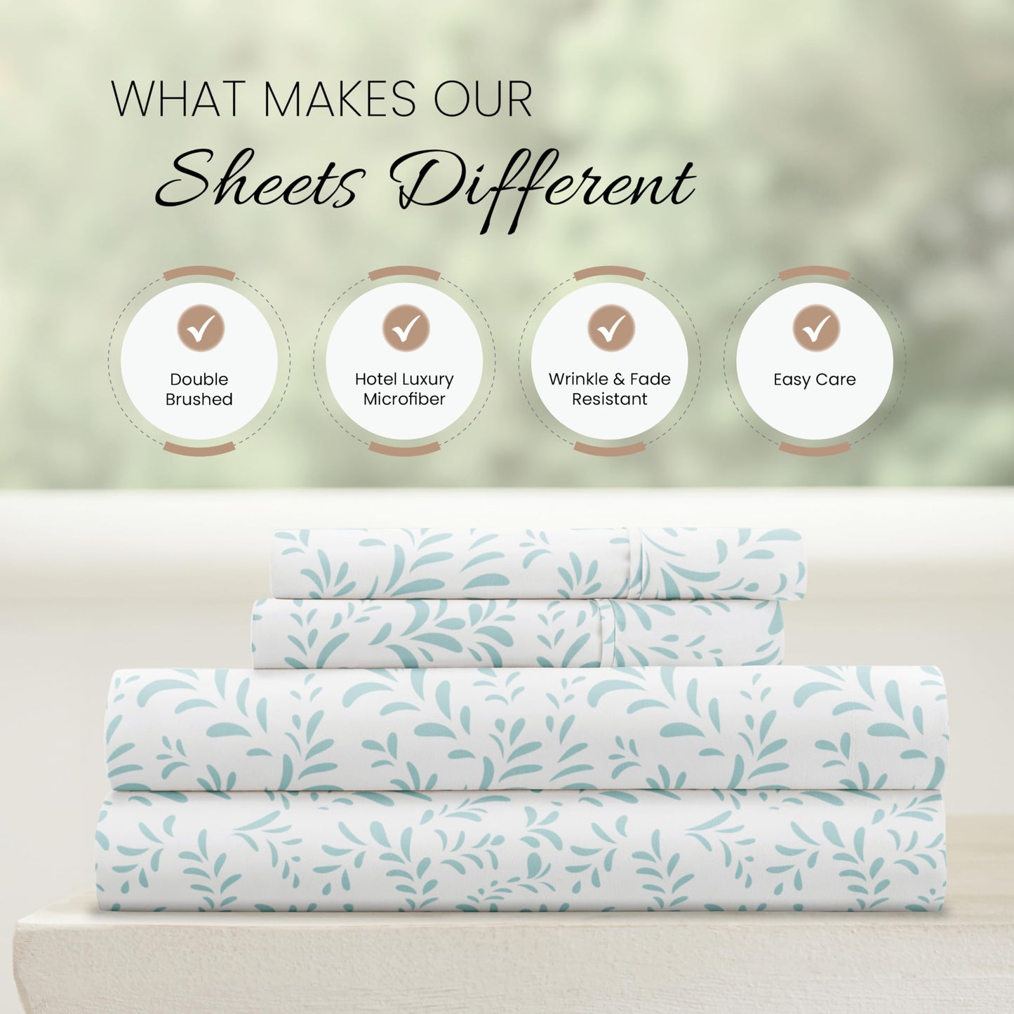 Linen Market 4 Piece King Sheet Set - Breathable, Double-Brushed Patterned Cooling Sheets – Oeko-TEX Certified Ultra Soft & Wrinkle-Free 16" Deep-Pocket King Sheets - Easy Care Burst of Vines Blue