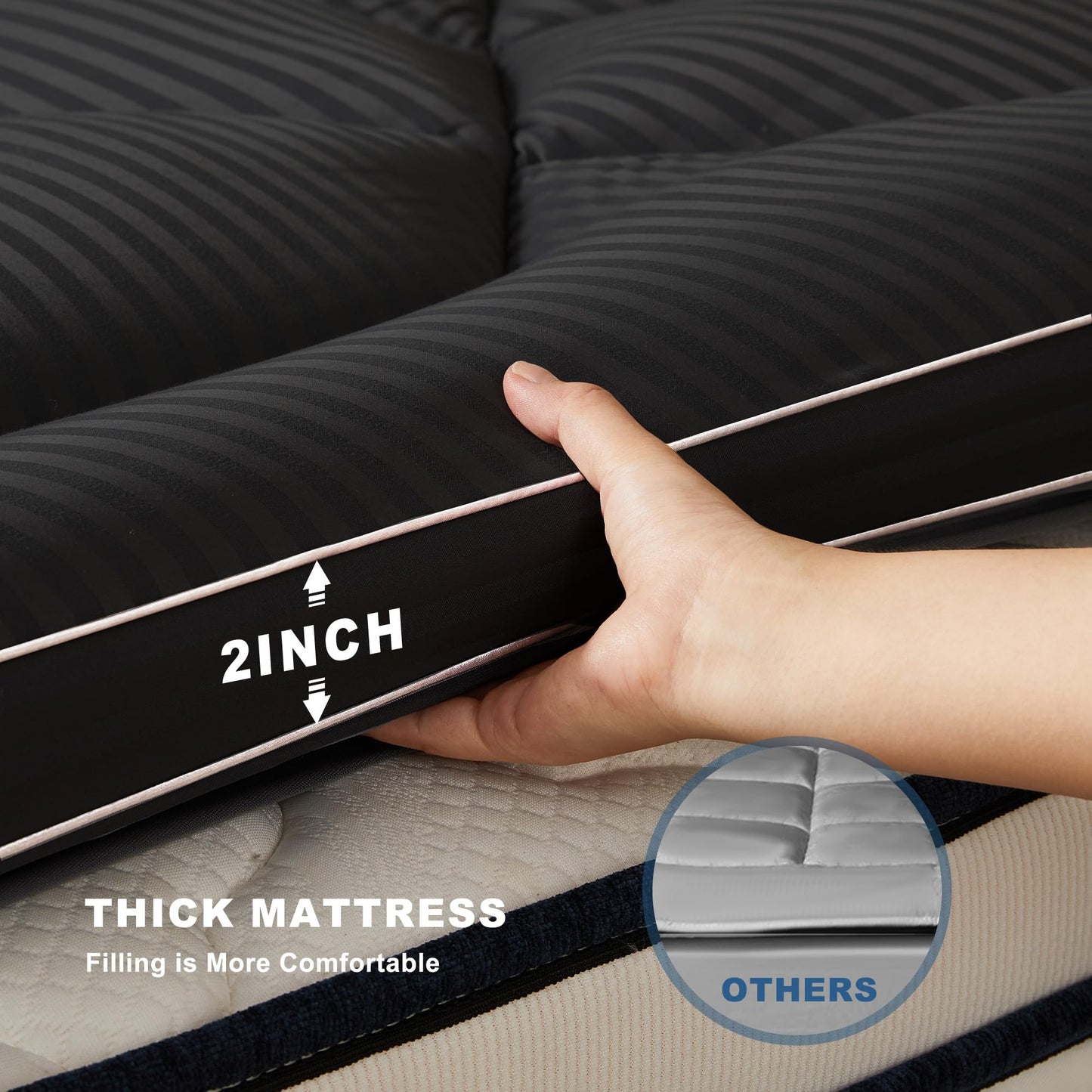 BEDLORE Queen Mattress Topper, Thick Pillow Top Pad for Back Pain Relief, Soft Mattress Cover with Deep Pockets 6-18 inch(Black)
