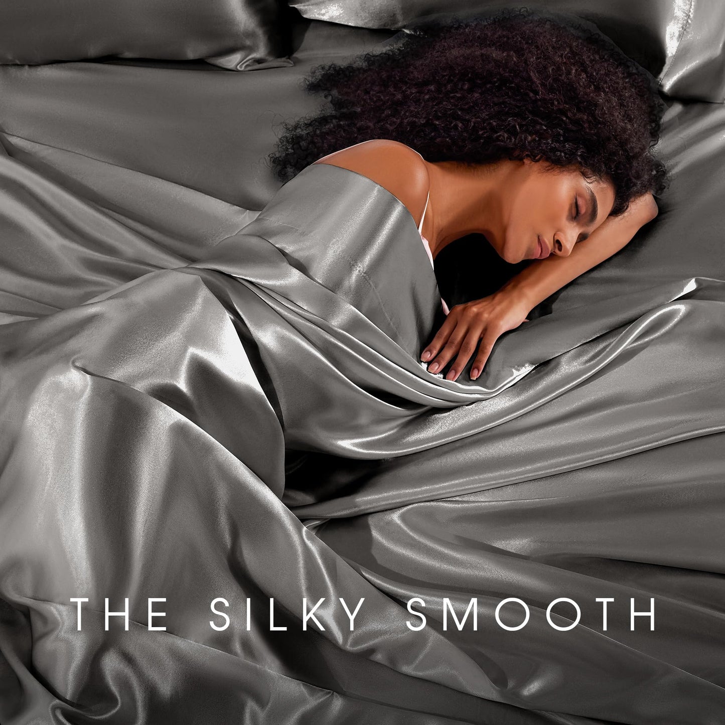 FreshCulture Satin Sheets Full Size - 4 Piece Luxury Soft Silky Full Size Bed Sheets, Similar to Silk Bed Sheet Set with 1 Deep Pocket Fitted Sheet, 1 Flat Sheet & 2 Pillowcases (Gunmetal)