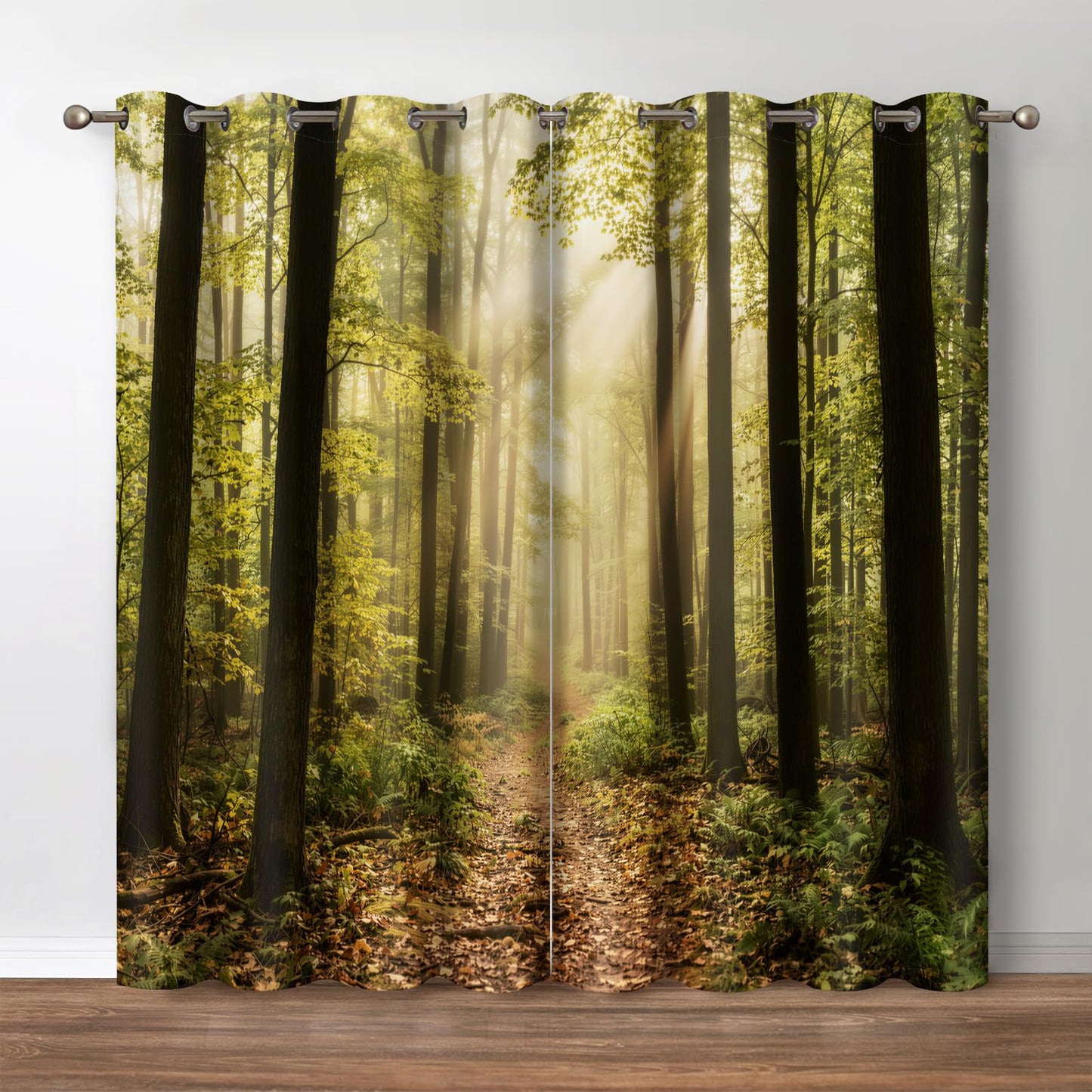 Jekeno Forest Blackout Curtains Jungle Trees Tropical Landscape Nature Woodland Grommet Window Drapes for Bedroom Living Room, 42 Wide 84 Long Inches 2 Panel Set