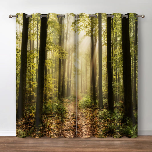 Jekeno Forest Blackout Curtains Jungle Trees Tropical Landscape Nature Woodland Grommet Window Drapes for Bedroom Living Room, 42 Wide 84 Long Inches 2 Panel Set