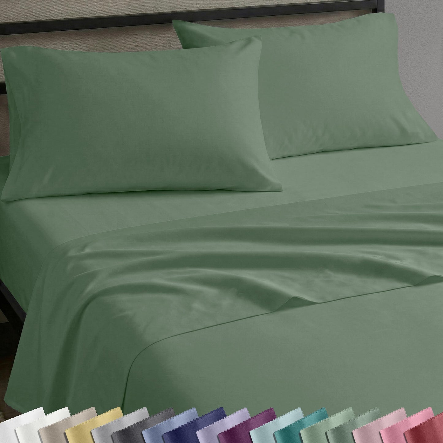 California Design Den Queen Sheet Set - Natural 100% Cotton Bed Sheets Queen Size Bed Set with Deep Pockets, Soft Sateen Weave, Breathable and Durable Bedding Pine Green