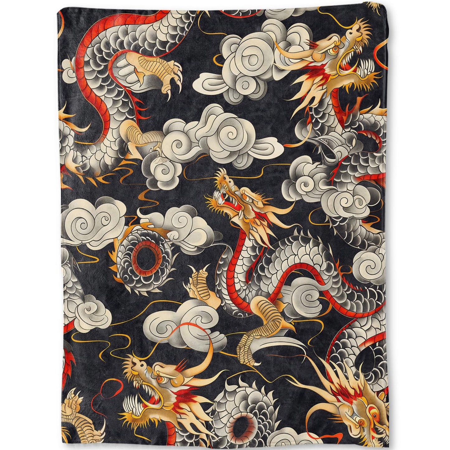 ainori Cool Dragon Blanket - Bold and Mystical Animal Cloud Motifs Fleece Throw,Gifts for Women Men, Soft & Warm,Lightweight, for Couch Bedroom Living Room Asian-Inspired Decor 50x60in