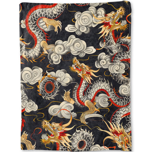 ainori Cool Dragon Blanket - Bold and Mystical Animal Cloud Motifs Fleece Throw,Gifts for Women Men, Soft & Warm,Lightweight, for Couch Bedroom Living Room Asian-Inspired Decor 50x60in