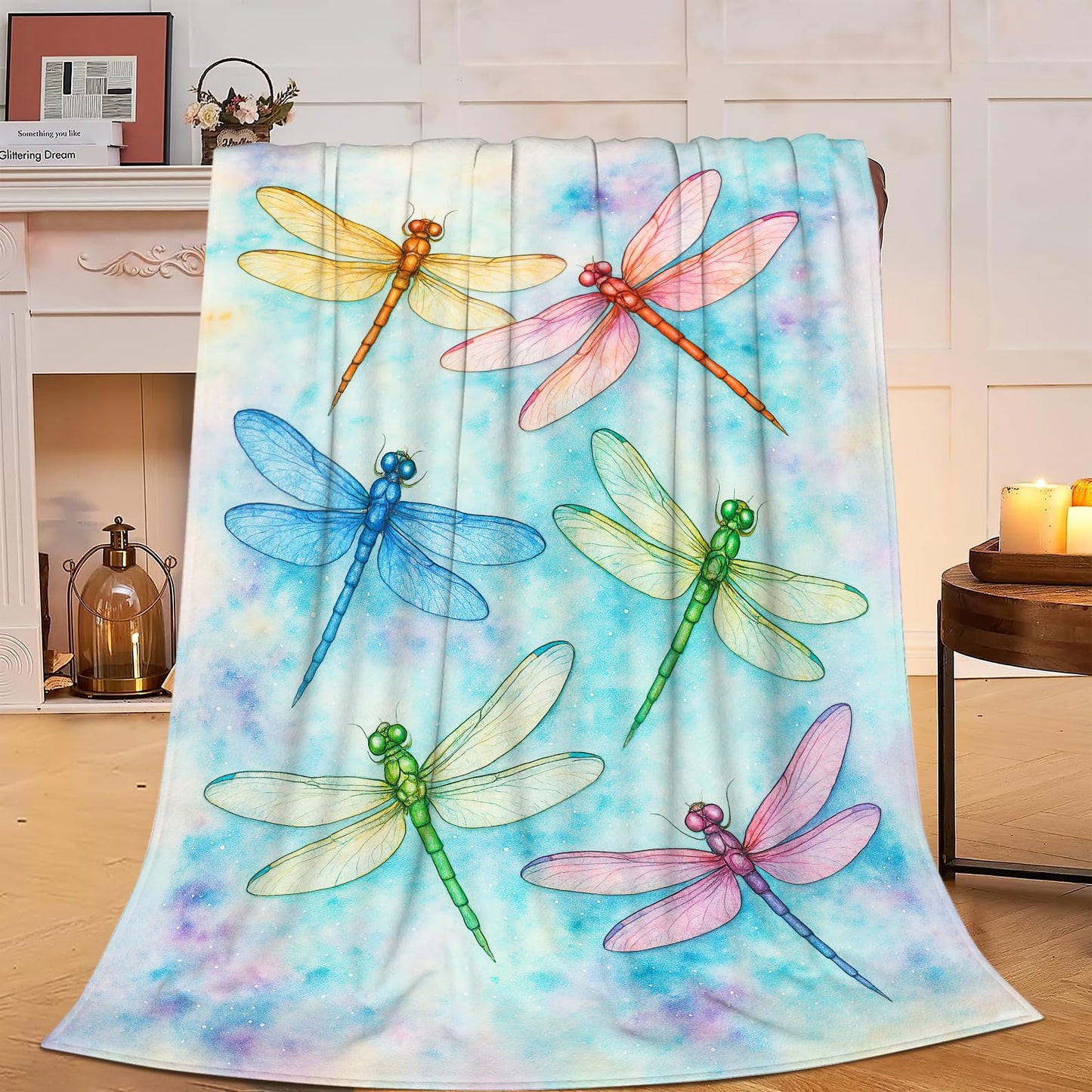 Dragonfly Blanket Dragonflies Theme Throw Blanket Soft Cozy Fleece Fuzzy Plush Flannel Blankets Gifts for Women Girls Adults Kids 50"X40"