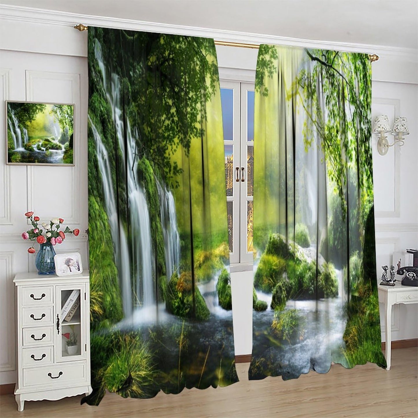 Focusbrite Forest Curtains Rod Pocket Nature Tropical Jungle River Rainforest Waterfall Landscape Scenery Print Pattern Window Drapes for Bedroom Living Room Cafe Office Set 2 Panels,42x45 Inches