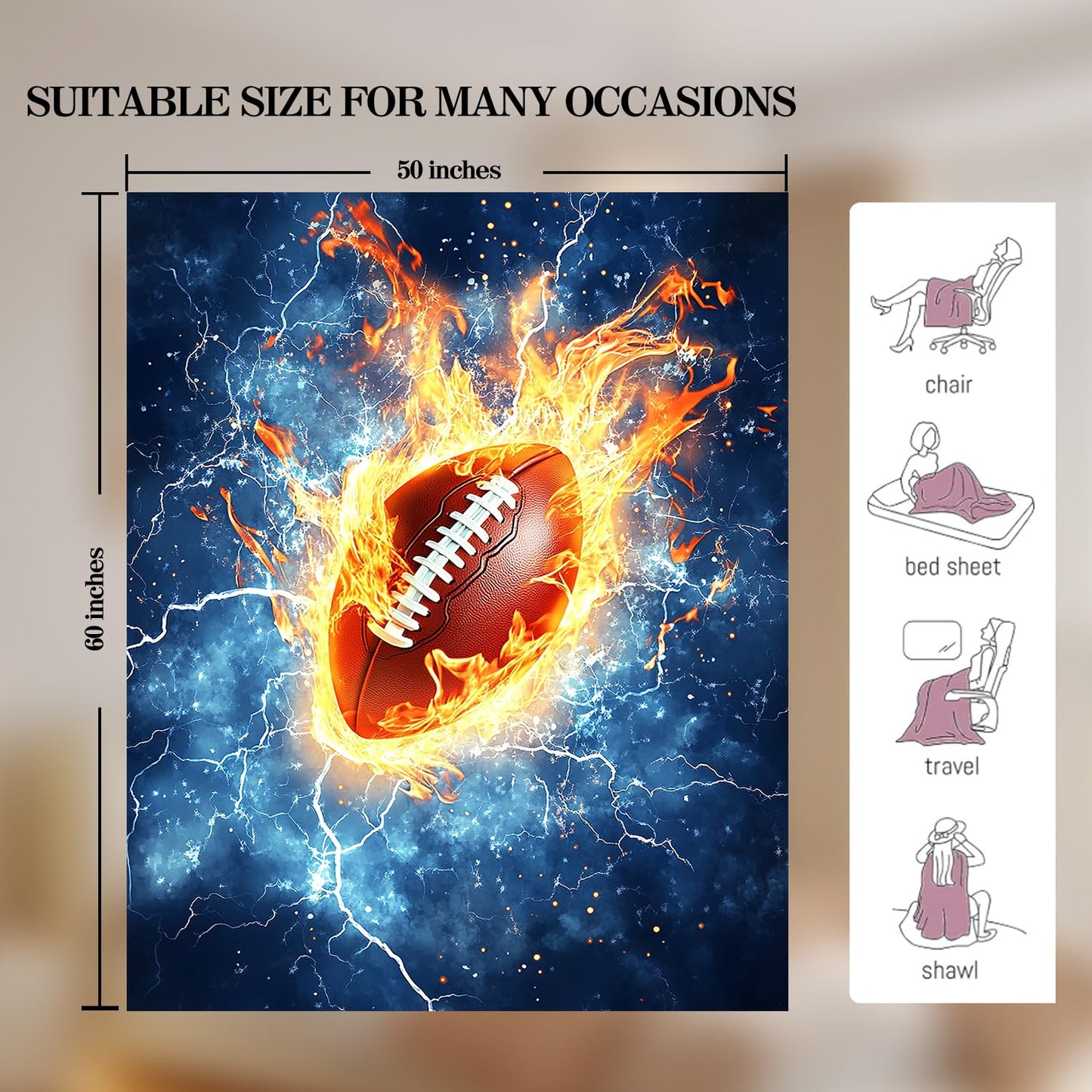 Football Blanket Football Fleece Throw Blanket Super Soft Fuzzy Plush Cozy Warm Footballs Decor Stuffed Bedding Blankets Gift for Boys, Girls Men Women Kids & Adult 50"x40"