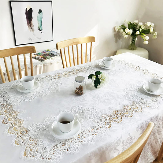 BrekSdat Lace Tablecloth Fabric Washable Off White 60x120inch