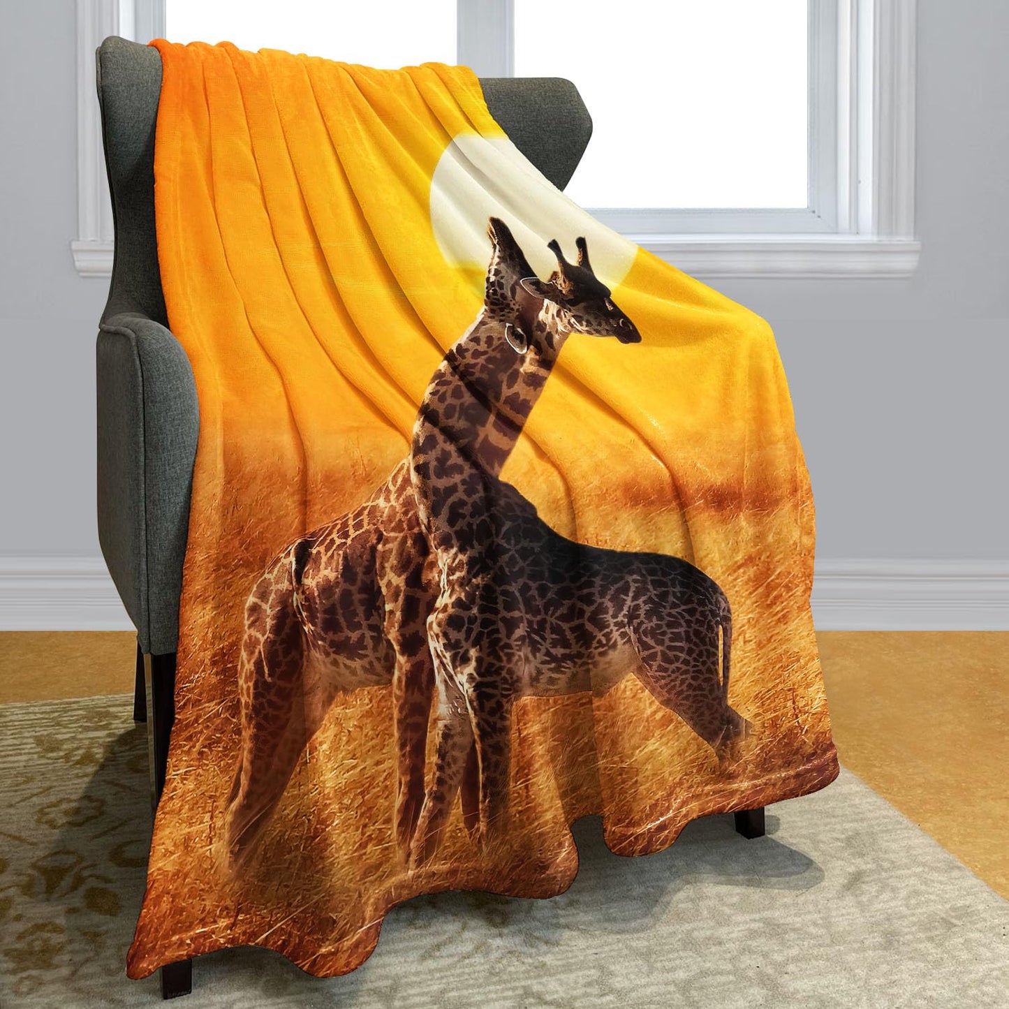 Rstick Giraffes Blanket African Animals Fleece Blanket Soft Fuzzy Plush Throw Blankets for Couch Bed 60"x80"