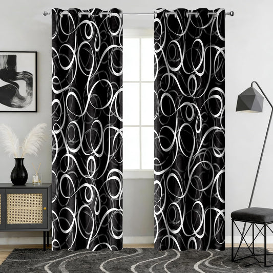 JAZEAOI Black White Geometric Blackout Curtains, Modern Abstract Grey Black Out Window Drapes for Bedroom Living Room Grommet Thermal Insulated Room Darkening Decor, 2 Panels 52x84 Inches