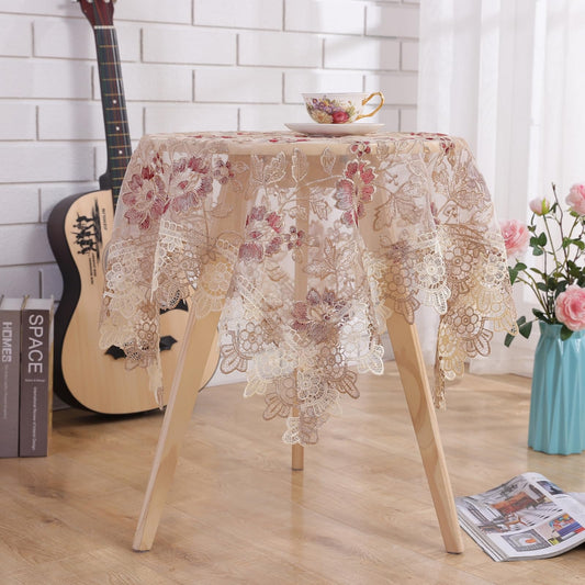 Rakila Burgundy Vintage Lace Tablecloth Embroidered Round Tablecloth for Wedding Party Dining Home Decorations, Round 48 inch