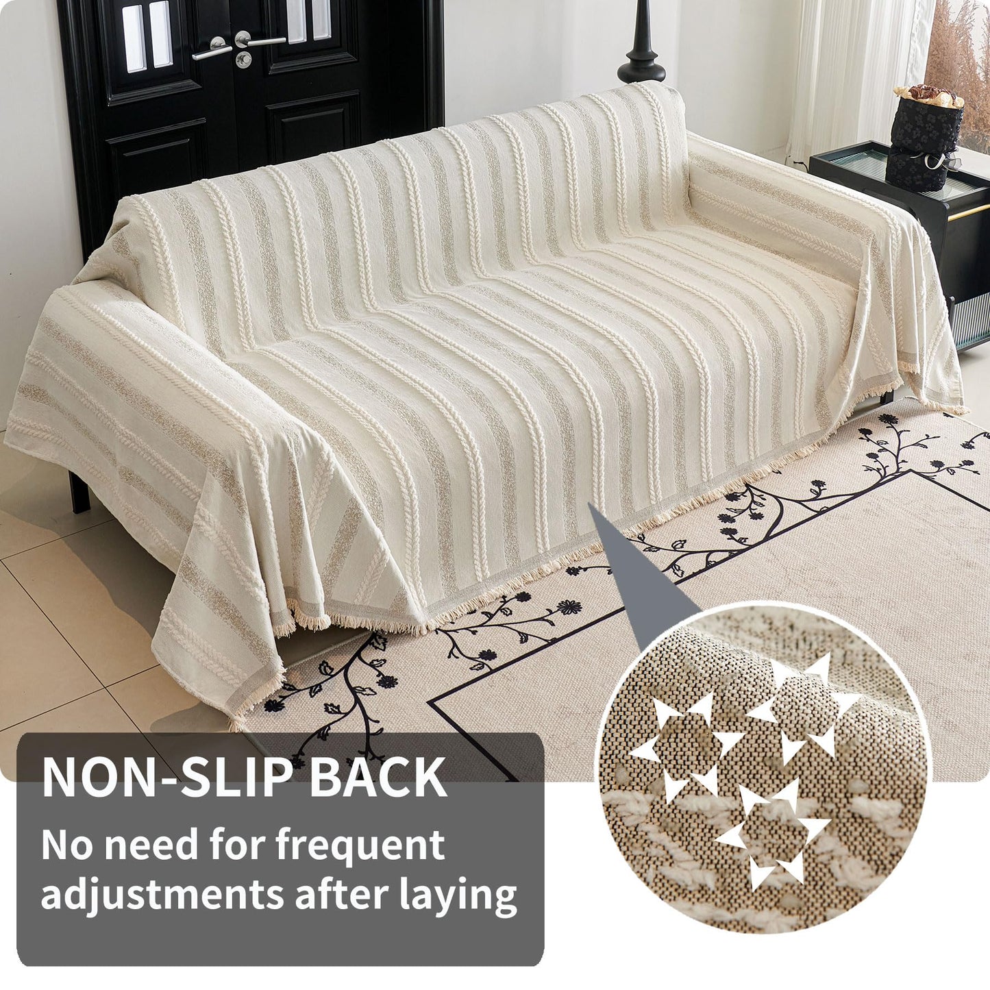 HAOMAIJIA Non Slip Couch Cover Sofa Covers for 3 Cushion Couch Washable sectional Couch Covers for Dogs pet Furniture Protector Couch Cover Blanket for Living Room (TM-Cream White, 91"x134")