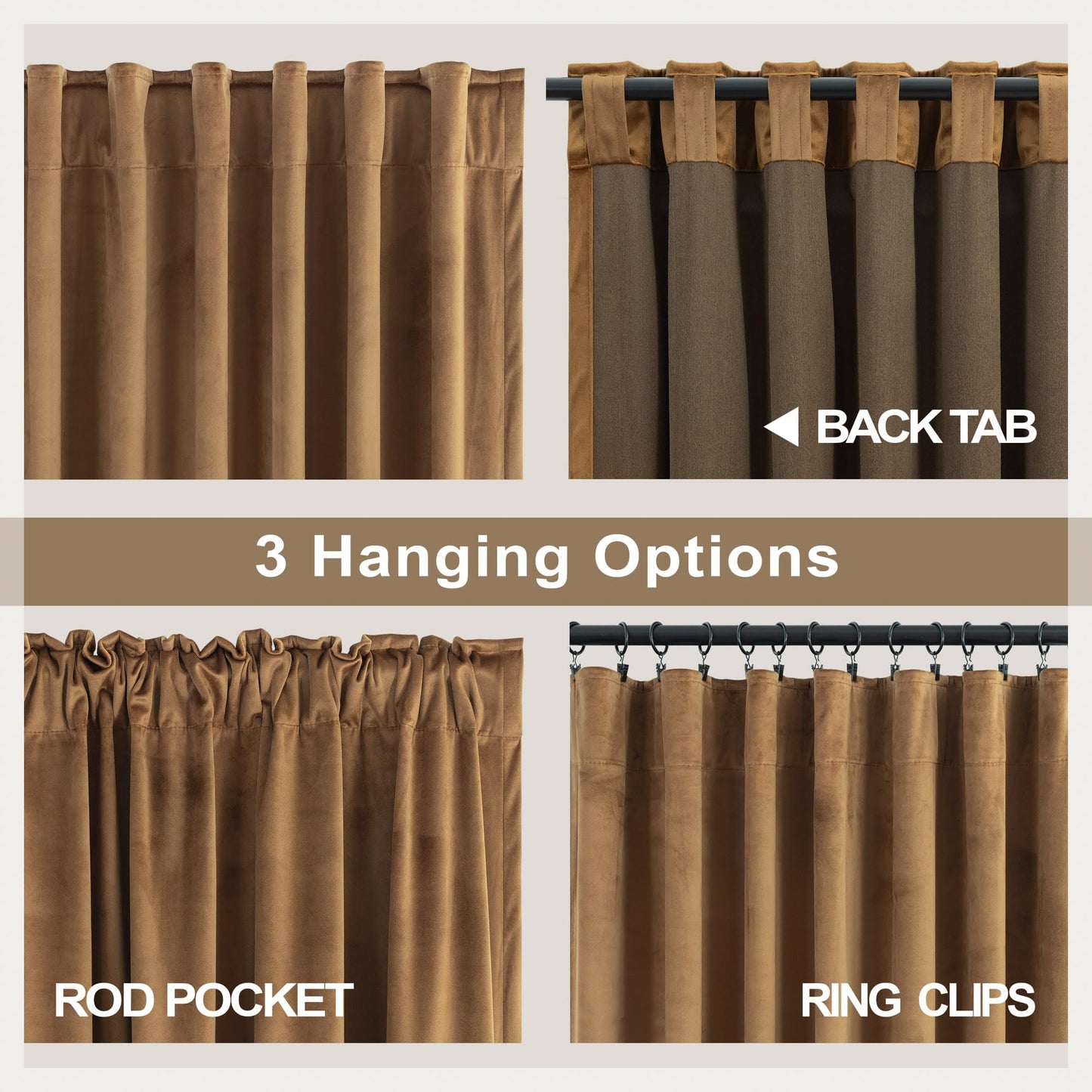 Velvet Curtains 84 Inch Length 2 Panels Set Gold Brown Light Blocking Thermal Insulated Room Darkening Window Drapes Soft Luxury Curtain for Living Room Bedroom Back Tab Pleated Pocket 7ft Long Golden