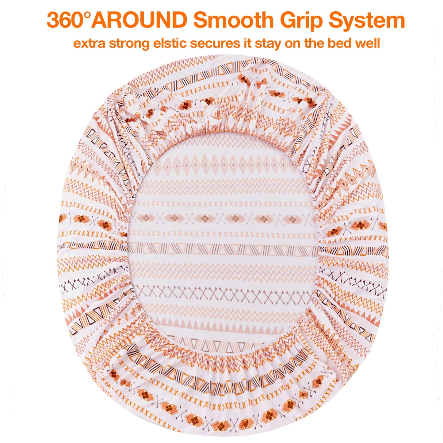 JSD Orange Boho Sheet Set Full Size, Soft Geometric Printed Microfiber Sheets Extra Deep Pocket Wrinkle Free