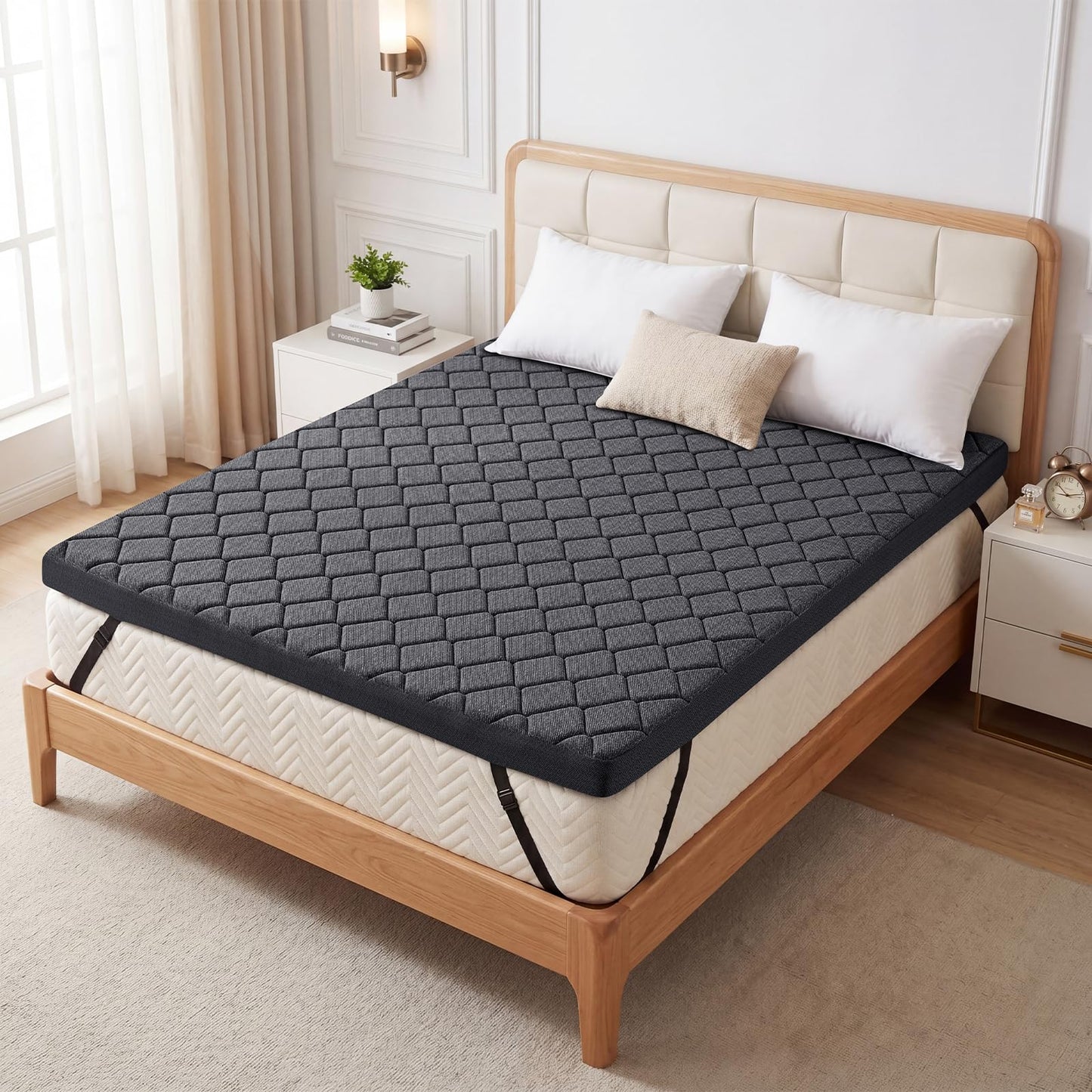 Vipbear 3 Inch King Size Extra Firm Mattress Topper, High Density Hard Mattress Pad for Pressure Relief, Bed Topper with Non-Slip & Removable, CertiPUR-US Certified, 80"x76"