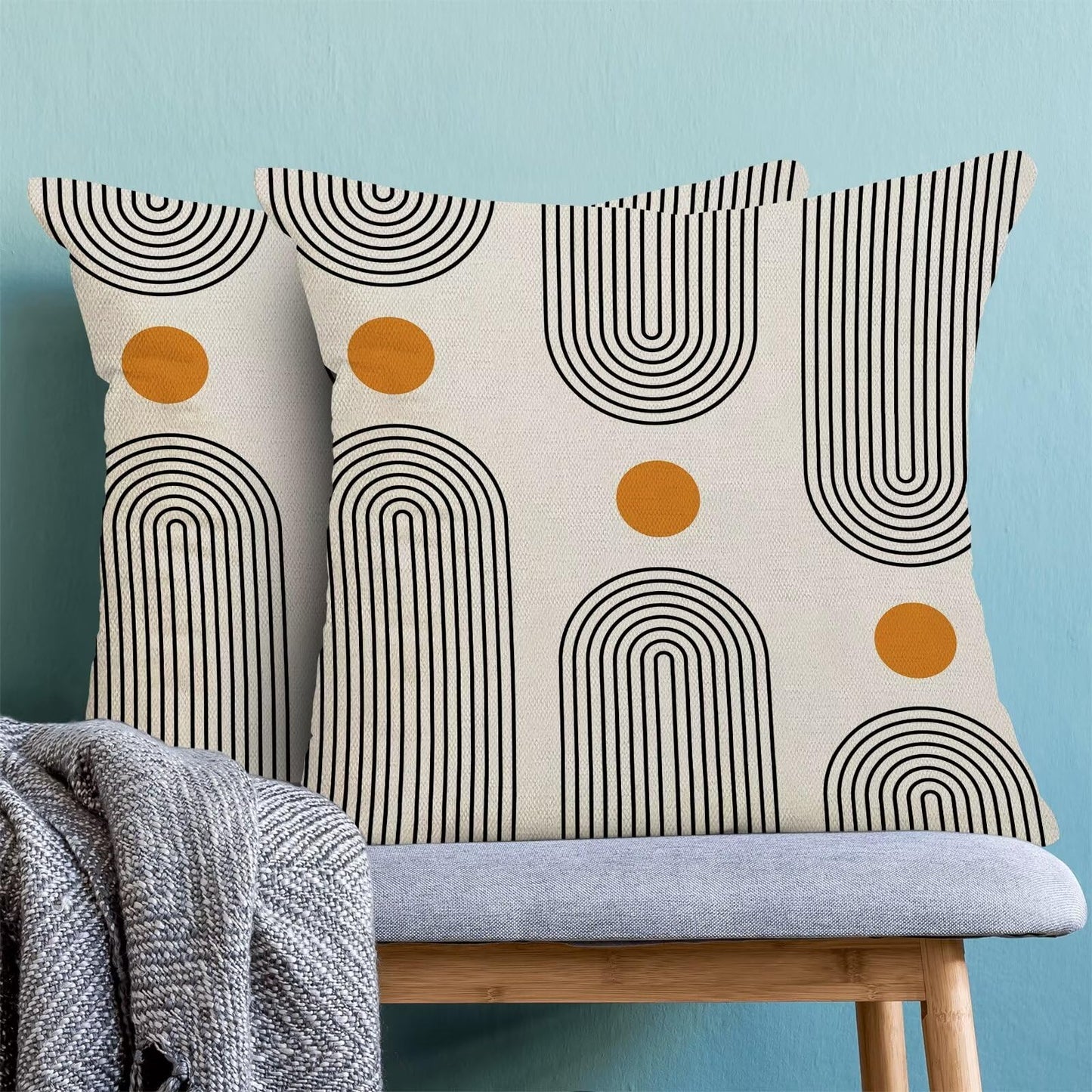 Jecuwo Boho Mid Century Pillow Covers 18x18 Set of 2, Abstract Simple Sun Arch Decorative Throw Pillowcase Boho Modern Outdoor Farmhouse Cushion Cover for Sofa Couch Bed Living Room Decor