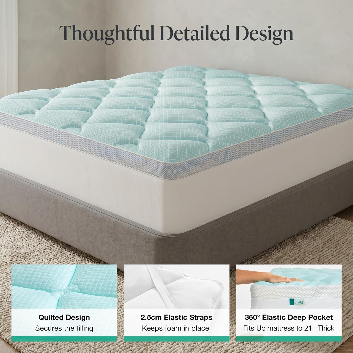 Novilla Queen 3 Inch Dual Layered Mattress Topper with 2 Inch Gel Memory Foam & 1 Inch Cooling Pillow Top Cover, Pressure Relieving Breathable Bed Topper for Back Pain Support, Certi-Safe