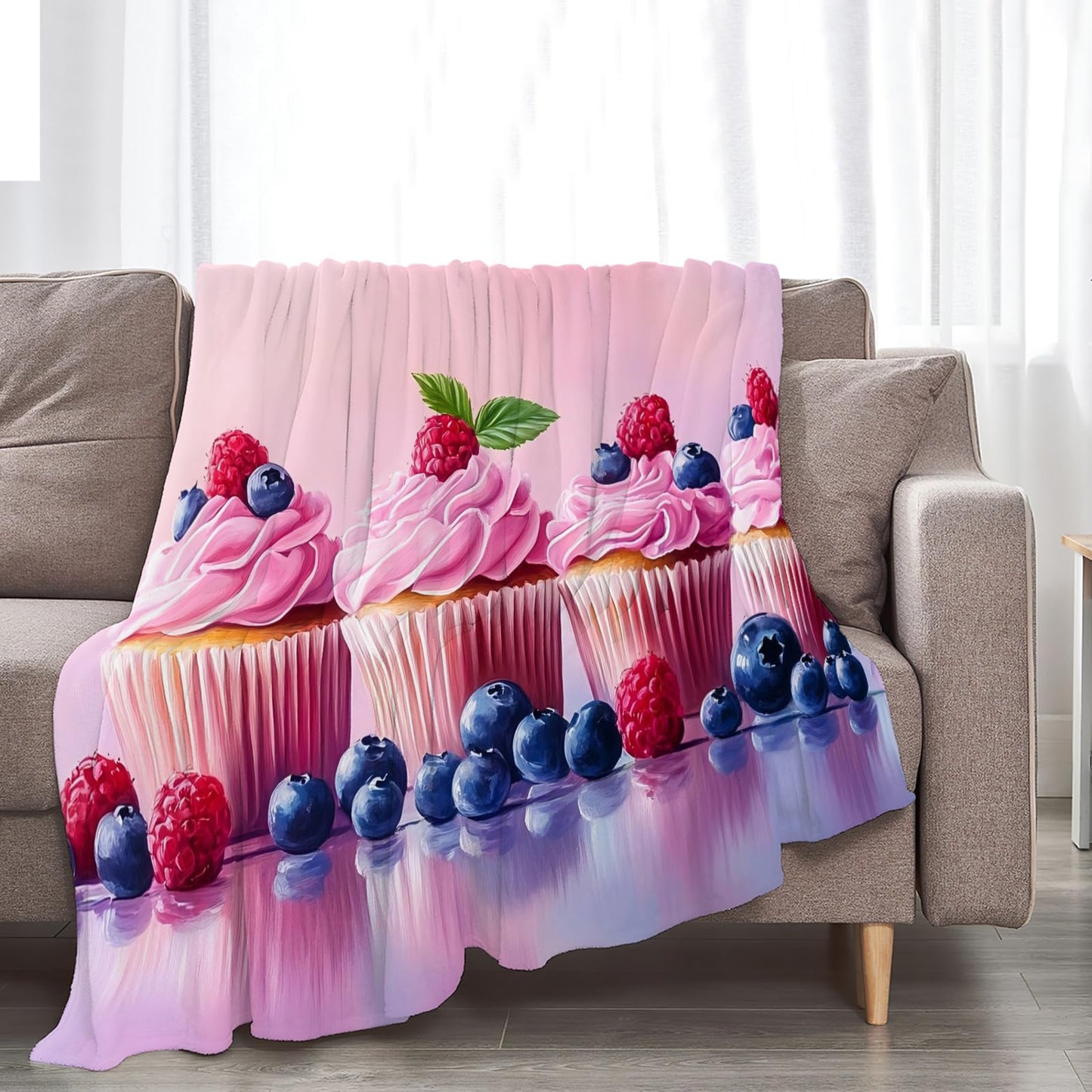 Tijuboni Pink Cupcakes Throw Blanket Dessert Gifts for Girls Women Boys Men Kids Adults Soft Flannel Fleece Blanket for Couch Sofa Bed Home Decor 40"x50"