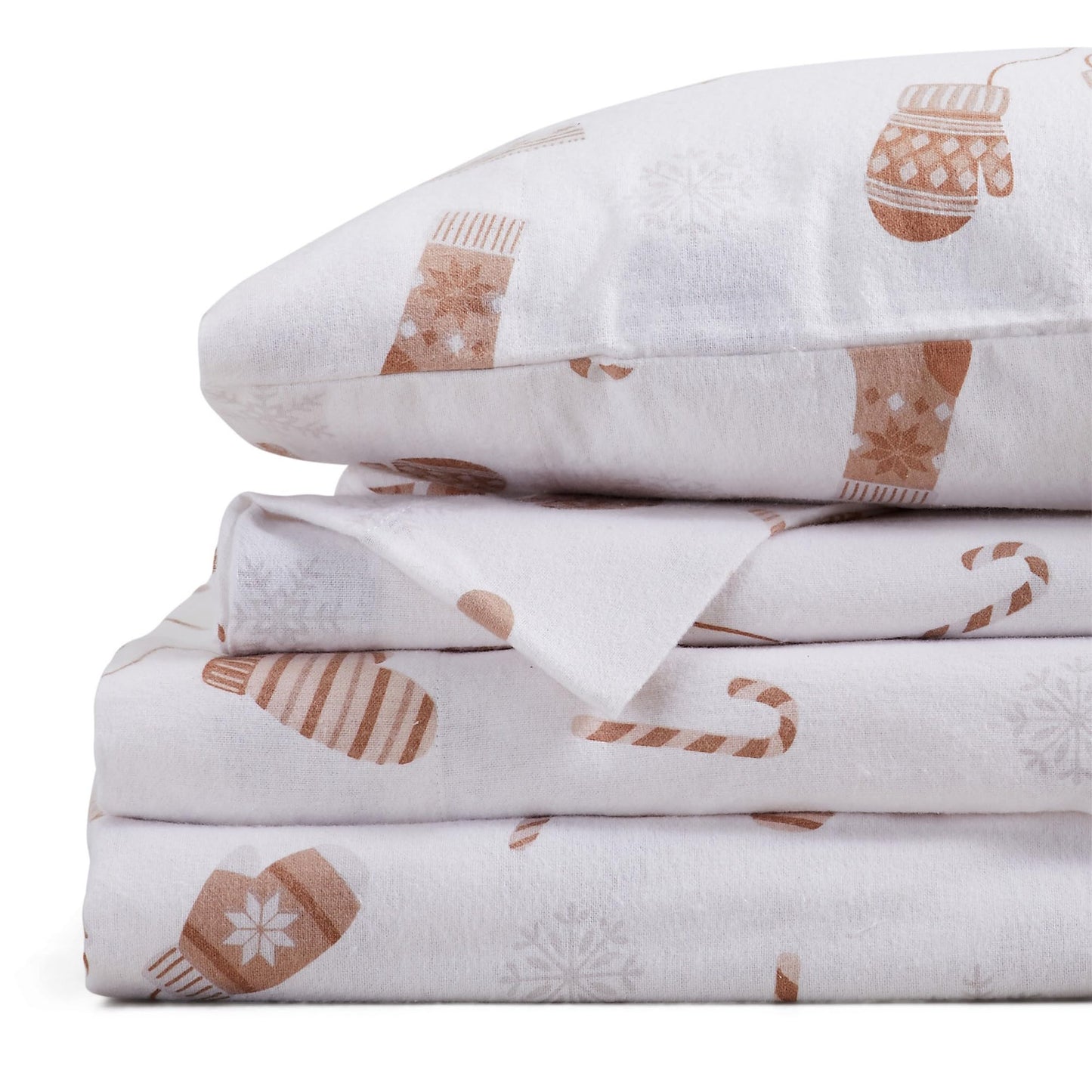 Market & Place 100% Cotton Queen Flannel Sheet Set | 4 Piece Deep Pocket Novelty Cozy Winter Bed Sheets | Double Brushed for Extra Softness & Comfort | Alpine Collection (Queen, Winter Mittens)