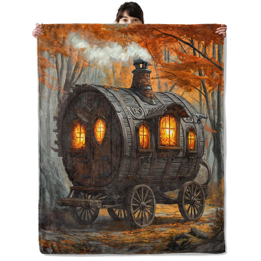 onlcuk Wagon Cabin Blanket, Cozy Flannel Caravan in Fall Forest Throw Blanket, Soft Fuzzy Blankets for Travel Home Decor, All Season Lightweight Couch Bed Cover, Gifts for Women Adults Kids 50"×60"