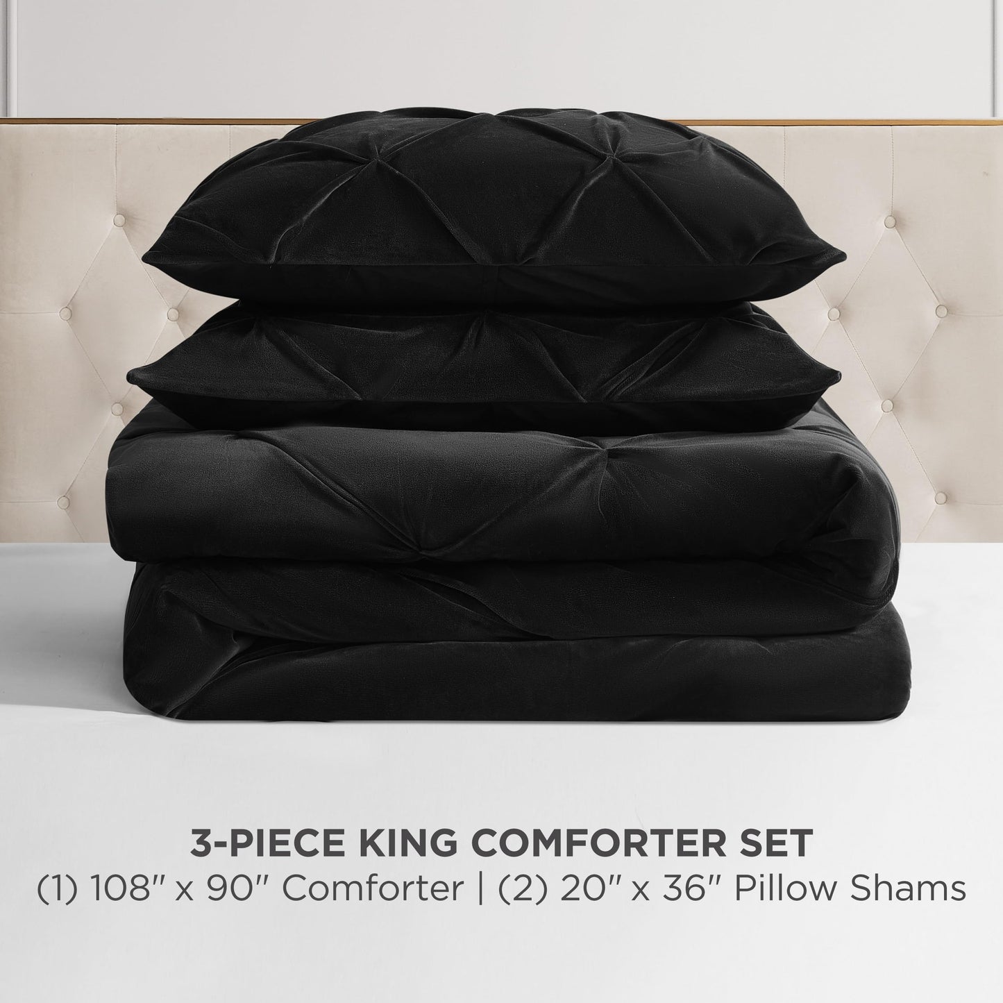 Juicy Couture Kiss Pleat Plush Micromink Black King Comforter Set - Cozy 3 Piece Bedding Ensemble