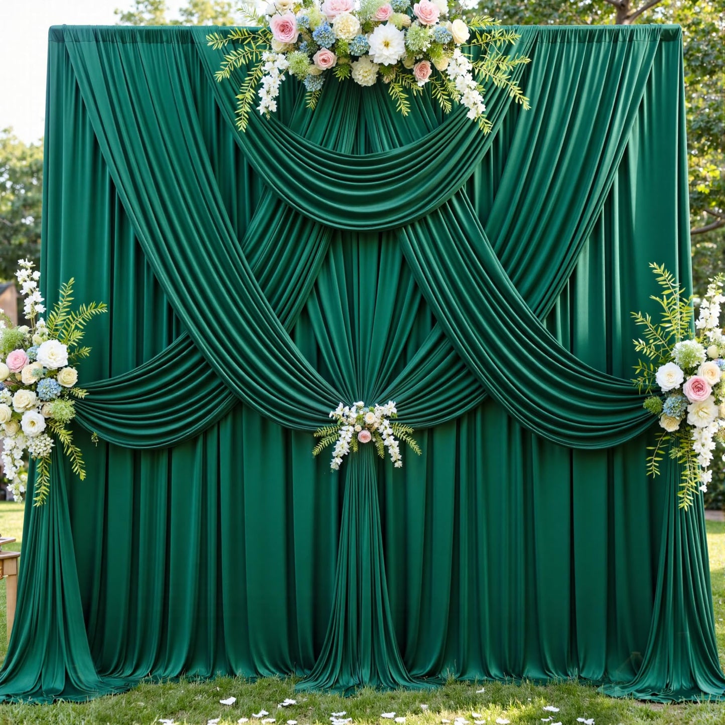 10ft×12ft Forest Green Backdrop Curtains for Wedding Parties, 2 Panels Wrinkle Free Polyester Photo Backdrop Drapes Back Drop Cloth for Birthday Photography Background
