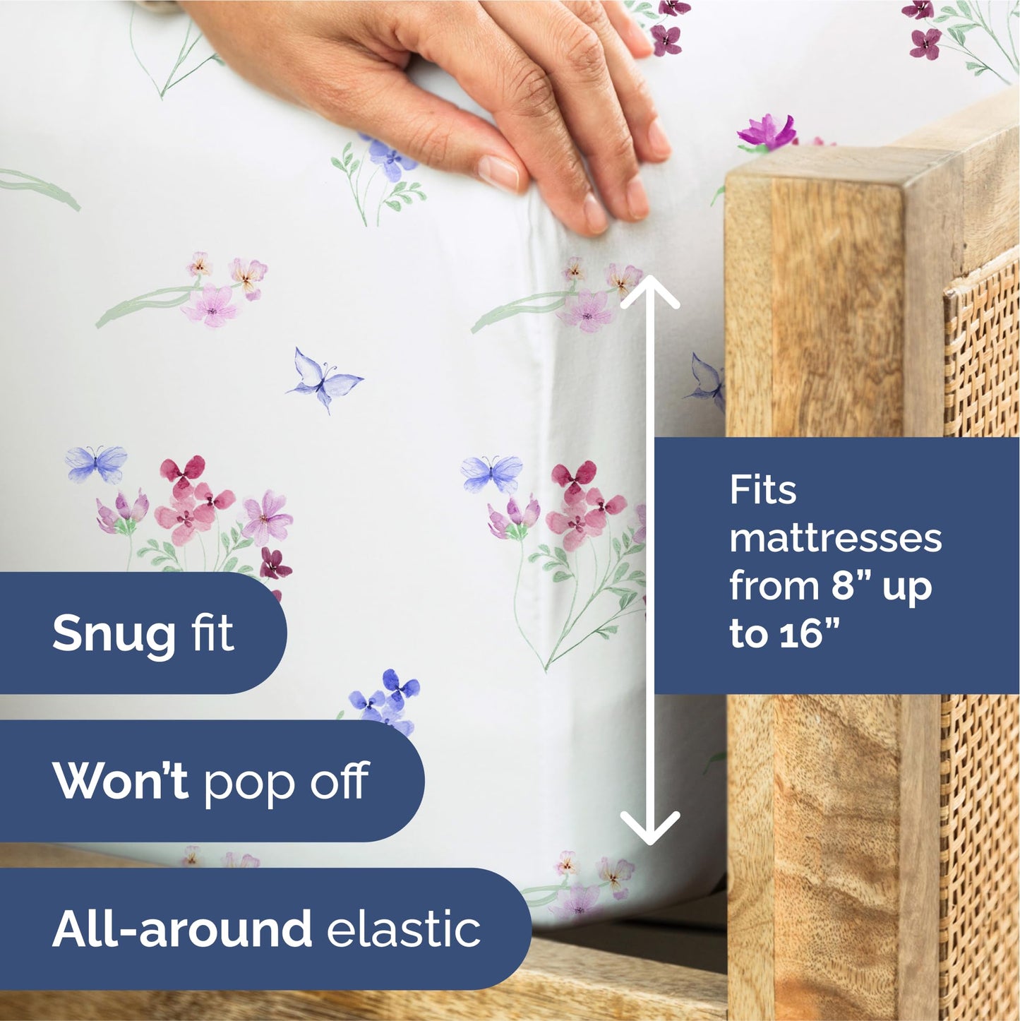 Floral Sheets - Butterfly Floral Bed Sheet Set - 1 Flat, 1 Fitted & 2 Pillowcases w/ Deep Pockets - Wrinkle & Fade Free - Boho Botanical Bedding - Ultra-Soft, Breathable and Cooling - Queen Size Set