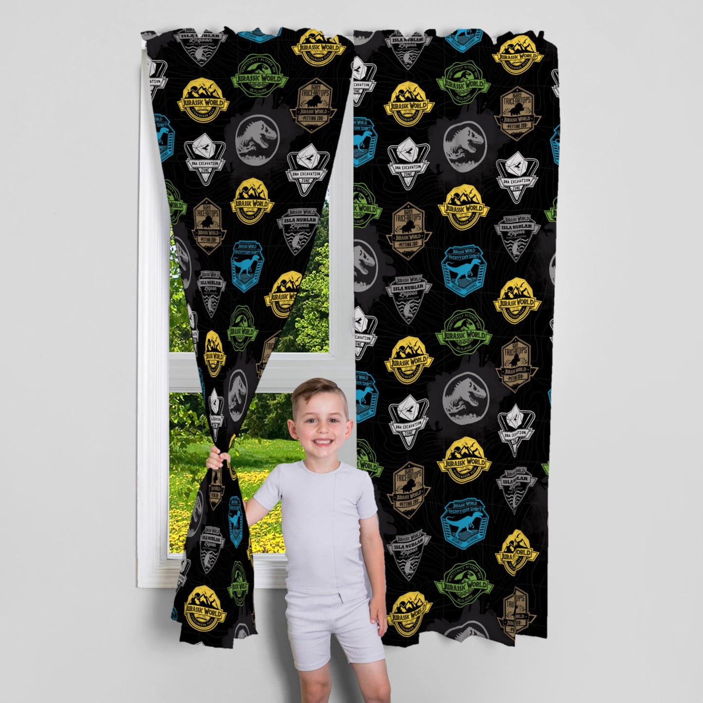 Franco Kids Room Window Curtains Drapes Set, 82 in x 63 in, Jurassic World