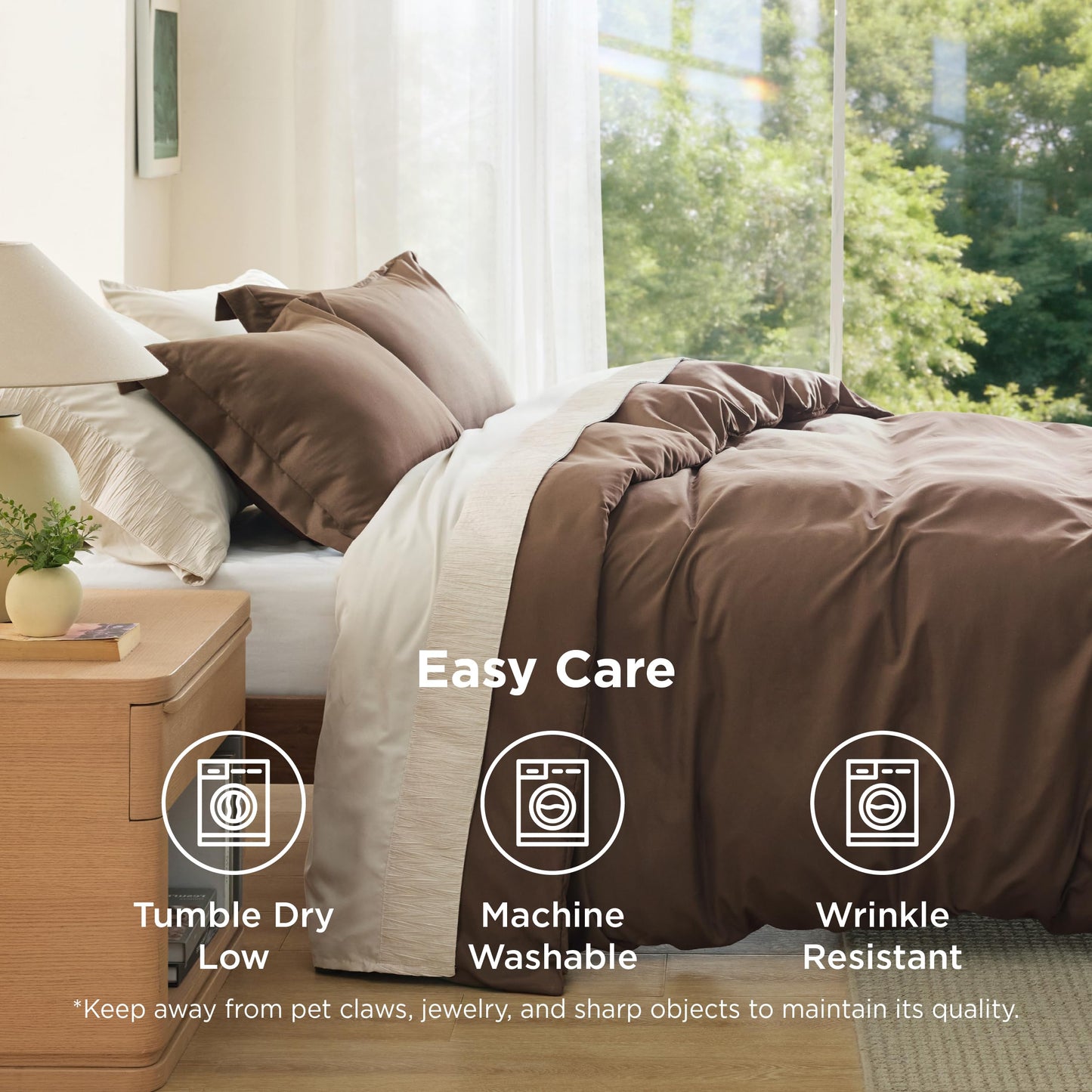 Bedsure Duvet Cover Queen Size - Soft Double Brushed Bedding Set for Kids & Adults, Zipper Closure, 3 Pieces, Includes 1 Duvet Cover (90"x90") & 2 Pillow Shams, NO Comforter, Dark Brown