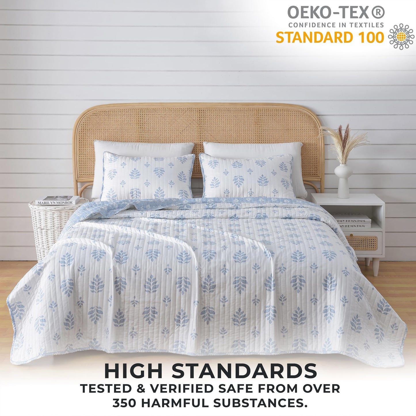 Great Bay Home Floral Twin/Twin XL Quilt Set with Shams, French Floral Bedding Set, All-Season, Lightweight Bedspread. Reversible, Farmhouse Bedding. (Twin/Twin XL, Colette)