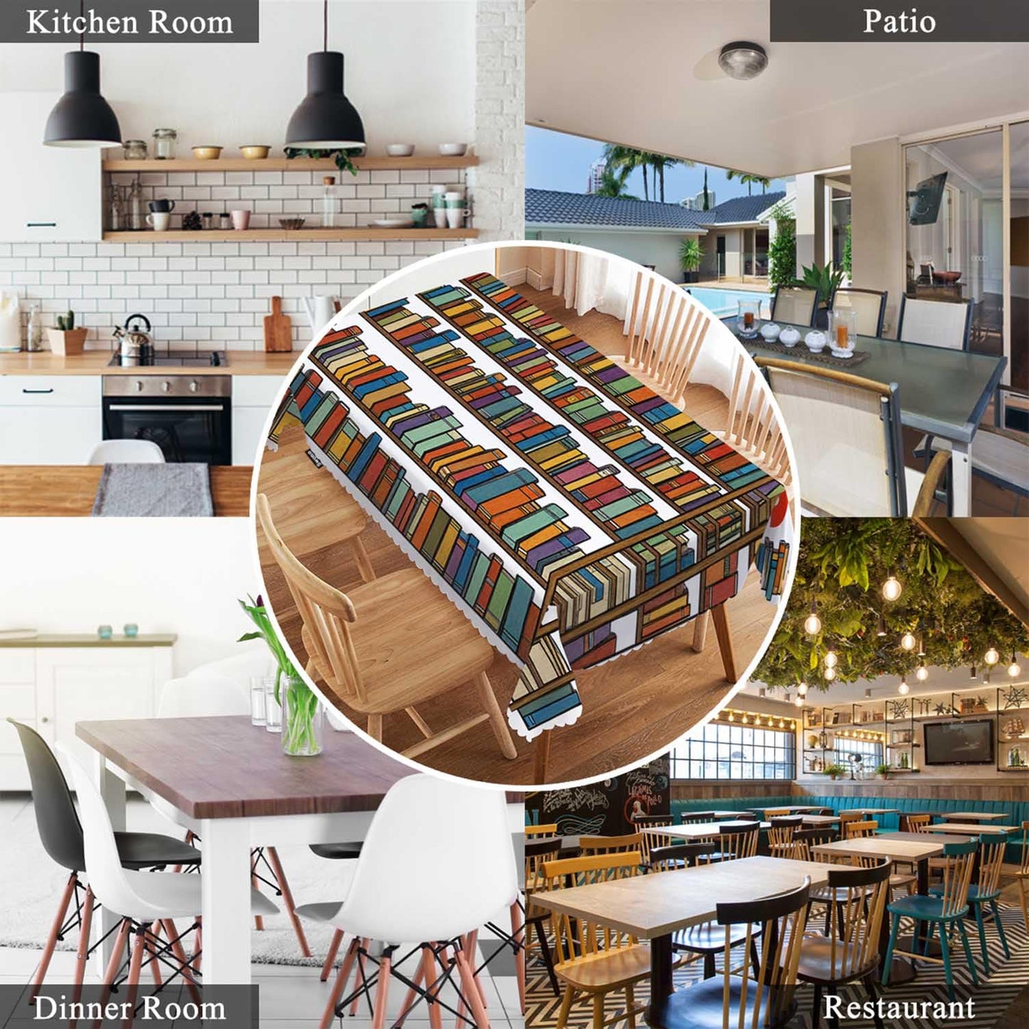 Swono 52x70 Inch Bookshelf Tablecloth Library Bookshelves Books and Ladder Farmhouse Dining Table Cloth Anti-Stain Talking Table Cover for Kitchen Dinning Room Coffee Store