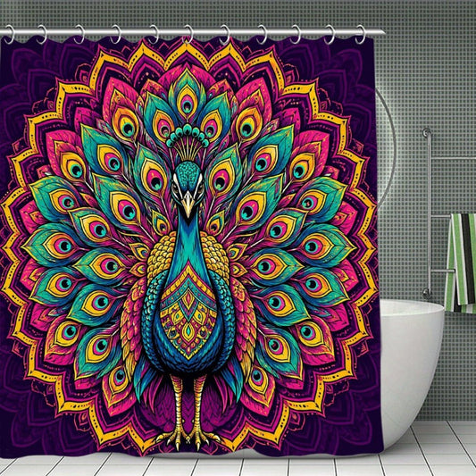Mandala Shower Curtain Neon Mandala Peacock Bathroom Decor Waterproof Polyester Fabric with Hooks Durable Wrinkle Resistant 70.8x70.8Inch (180x180cm)