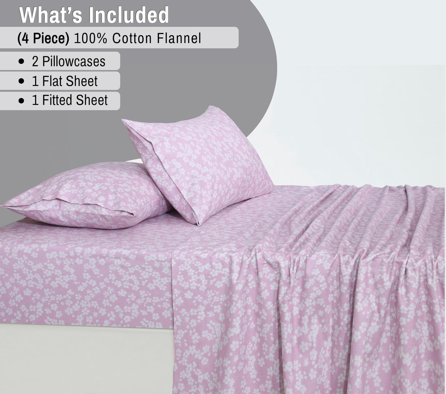 RUVANTI Flannel Sheets Queen Size - 100% Cotton Double Brushed Bed Sheets, Deep Pockets 16 Inches Queen Sheet Set, All Seasons Breathable & Extra Soft - Warm & Cozy, 4 Piece, Pink Flora