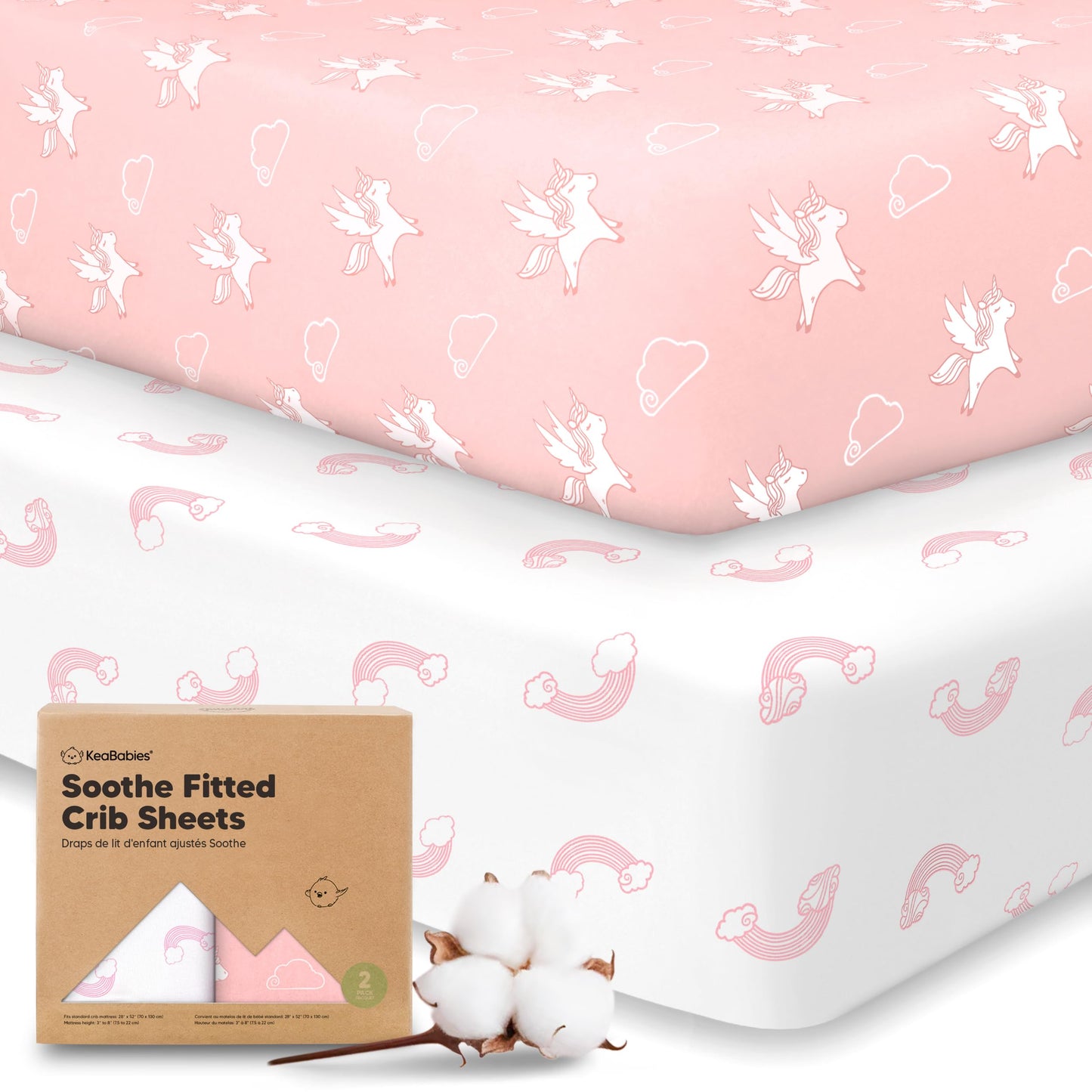 KeaBabies 2-Pack Organic Cotton Crib Sheets for Boys, Girls - 52x28 Fitted Crib Mattress Sheet Neutral, Breathable Cover for Baby Bed Set, Toddler Mattress, Soft & Cute Prints (Dreamland)