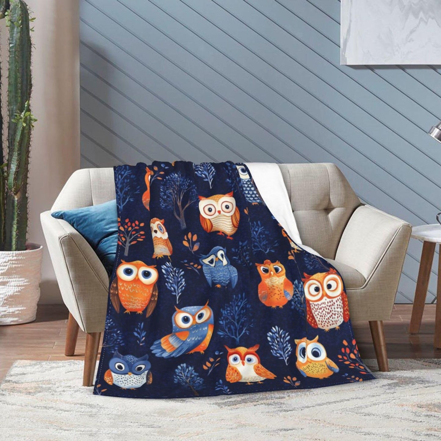 Cute owl Blanket owl Decor Cozy Animal Throw Super Soft Plush Flannel Fleece Blanket Gift for Kids Adults Men Women Ultra Warm & Lightweight Flannel, 50"X40"