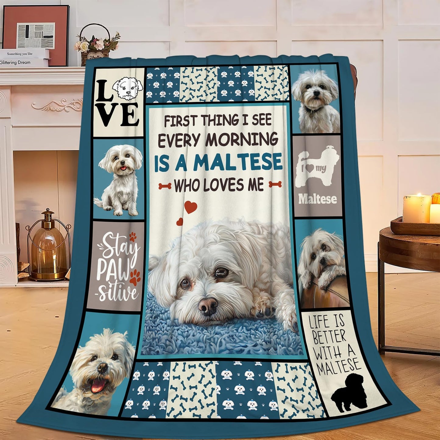 Maltese Blanket Maltese Puppy Throw Blankets Ultra Soft Cozy Fuzzy Plush Fleece Flannel Lightweight Stuff Blanket Gifts for Dog Lovers Girls Women Boys Men Kids for Bedding Sofa 40"X50"