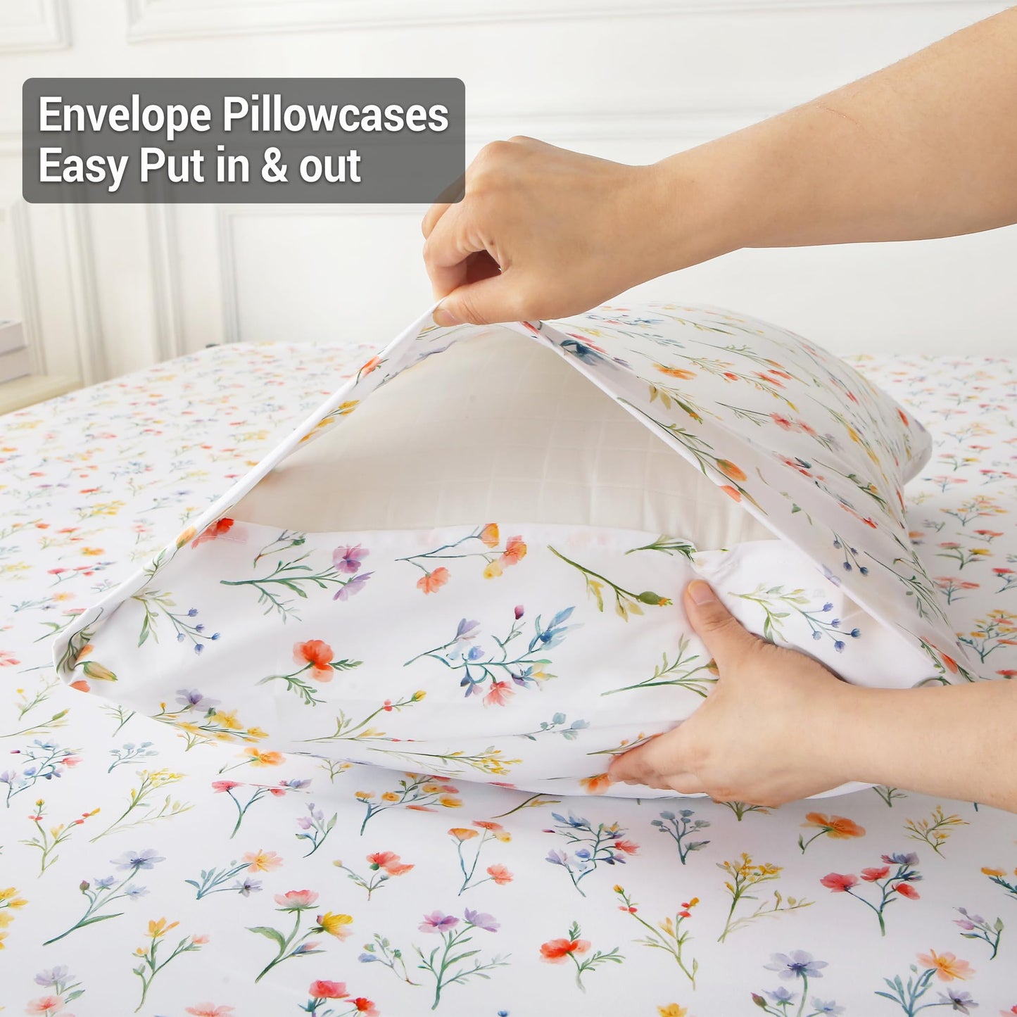 Viviland Floral Twin Sheet Set - 3 Piece Vintage Botanical Flower and Leaves Patterned Bed Sheets - Soft, Breathable Microfiber Sheets with Deep Pocket, Non-Slip Fitted Sheets & Pillowcases