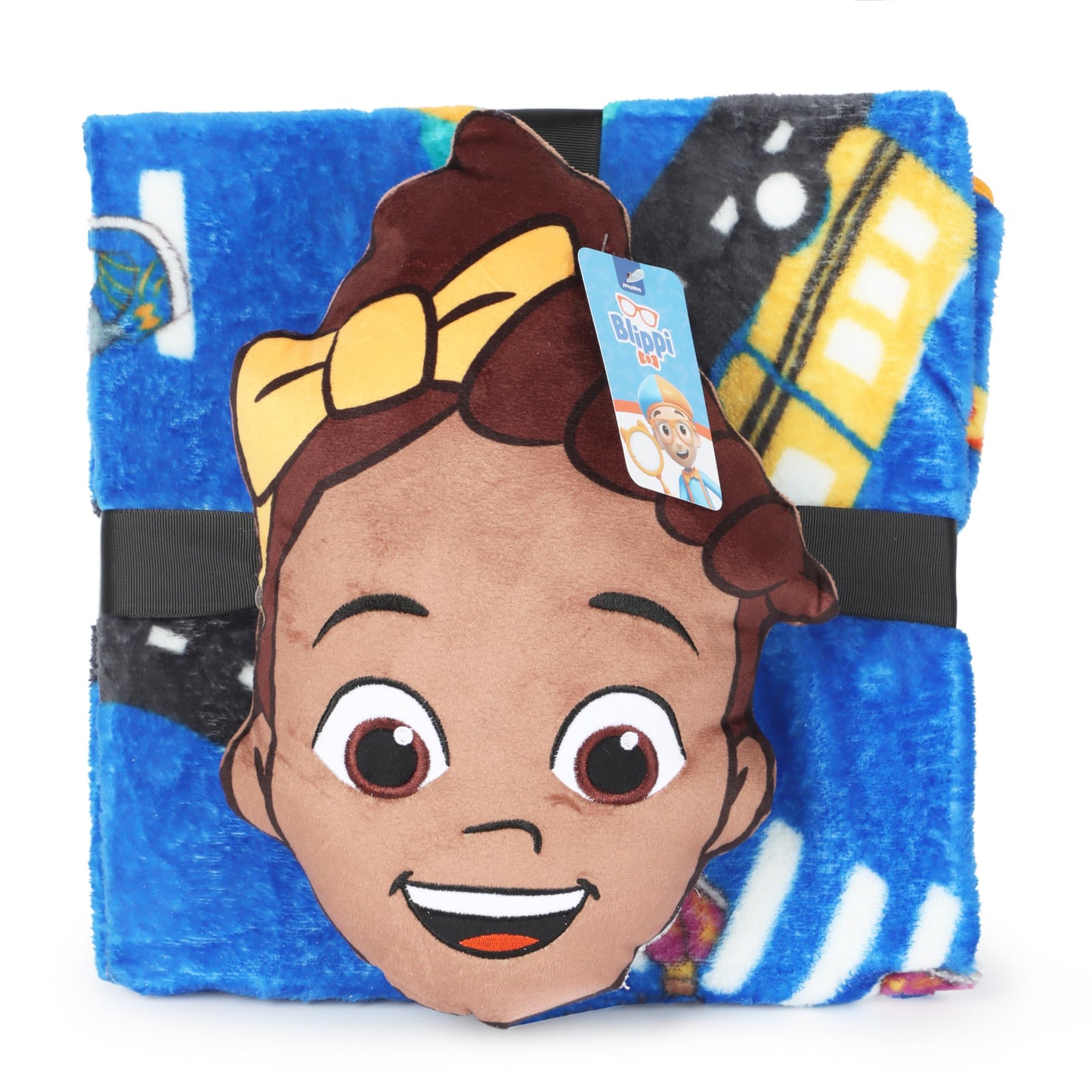 Jay Franco Kids Nogginz Set – 12" Inches Nogginz Pillow & 40" x 50" Inches Cozy Plush Throw Blanket, Ultra-Soft Character Nap Set for Travel, Bedroom & Couch Décor, Blue - Blippi Meekah