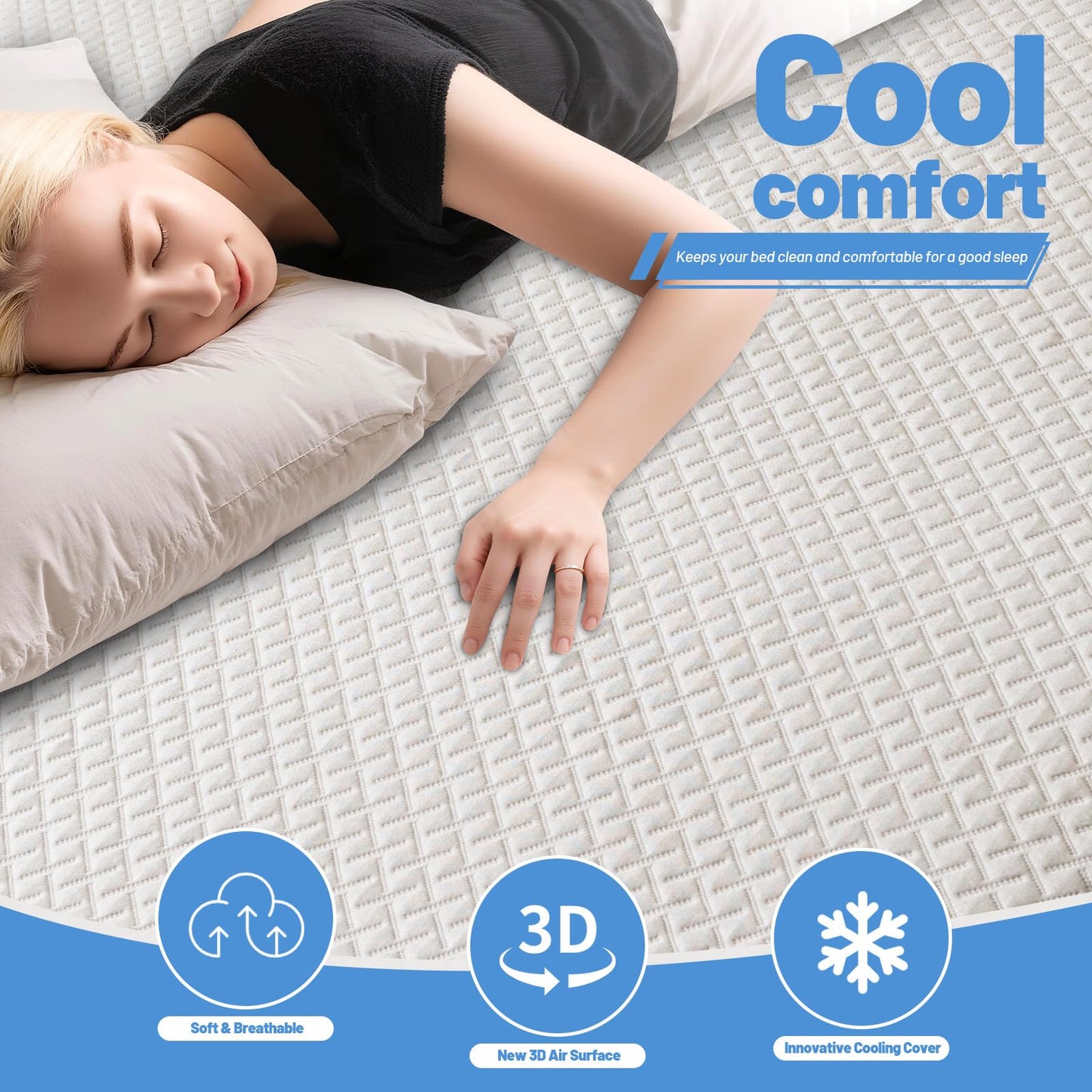 Premium Bamboo Mattress Protector – Queen Size, Waterproof, & Ultra Soft Breathable Noiseless Washable Bed Mattress Cover for Comfort & Protection MC02QUEEN-T