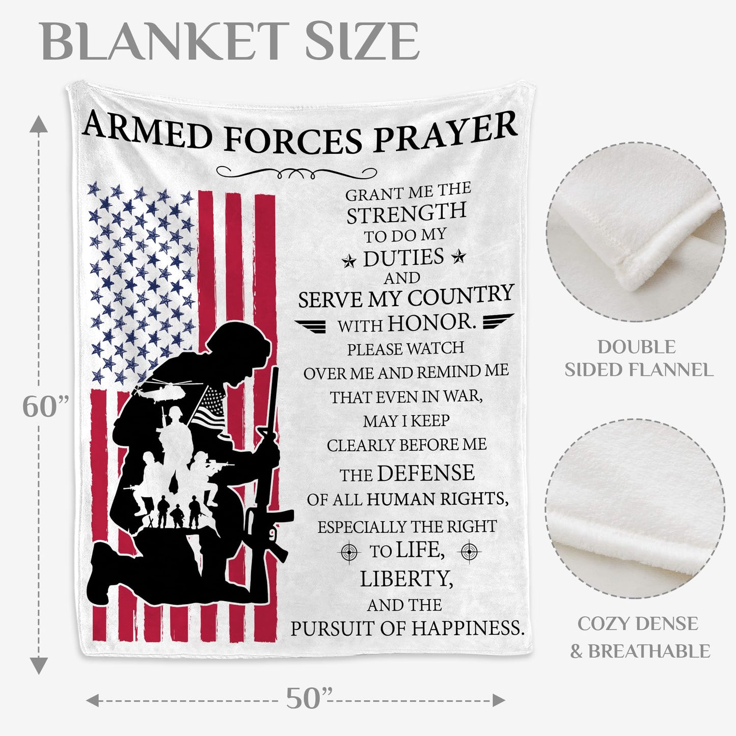 Bozspacer Veteran Blanket Armed Forces Prayer - Patriotic Throw for American Veterans Day - USA Flag Soldier Decor 4th of July Gift - Soft Plush Bedding for Home Independence Day Celebration - 50"x60"