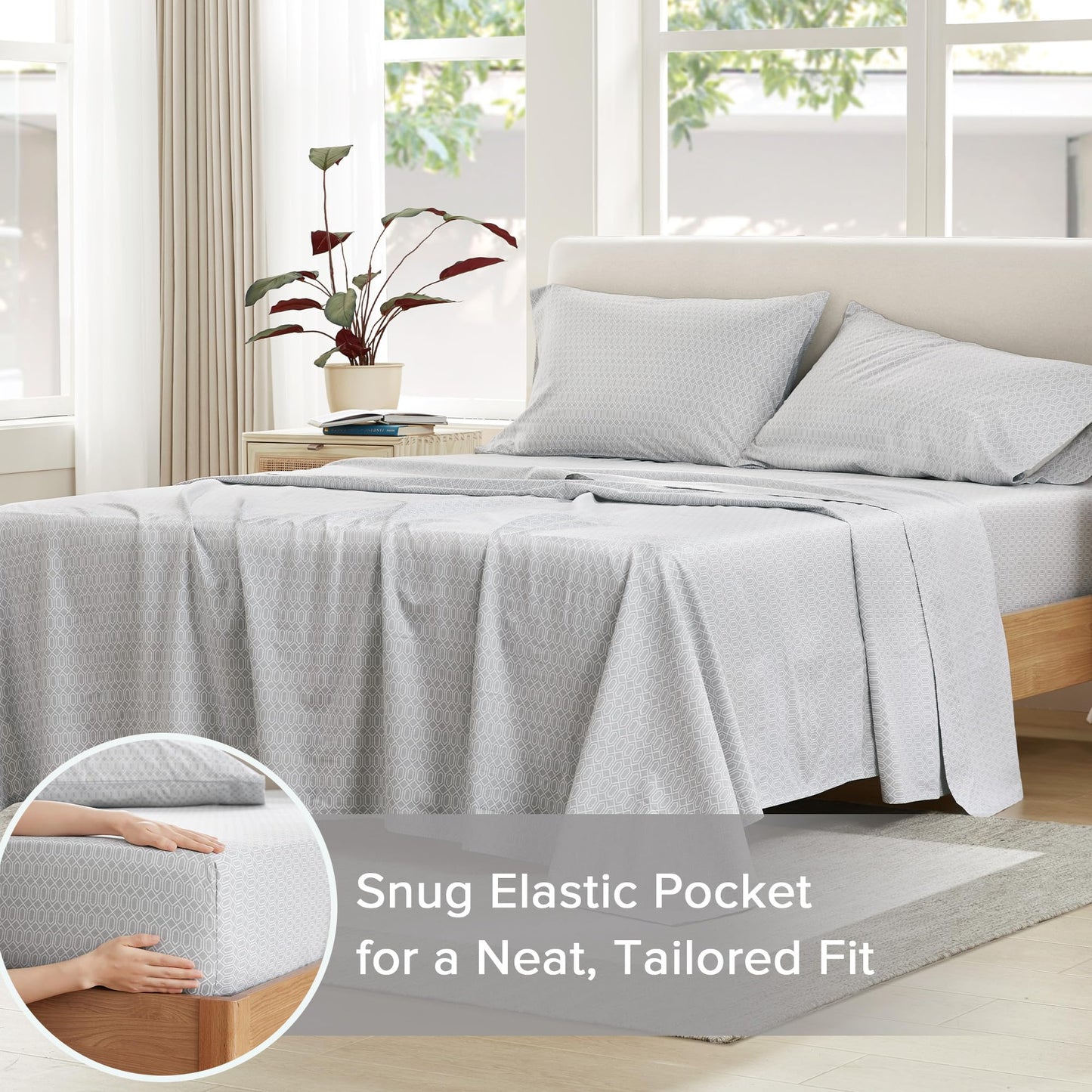 Comfort Spaces 100% Cotton Sheet Set Breathable, Lightweight, Soft with 14" Elastic Pocket Fits up to 16" Mattress, All Season Cozy Bedding, Matching Pillow Case, King Diamond Taupe 4 Piece