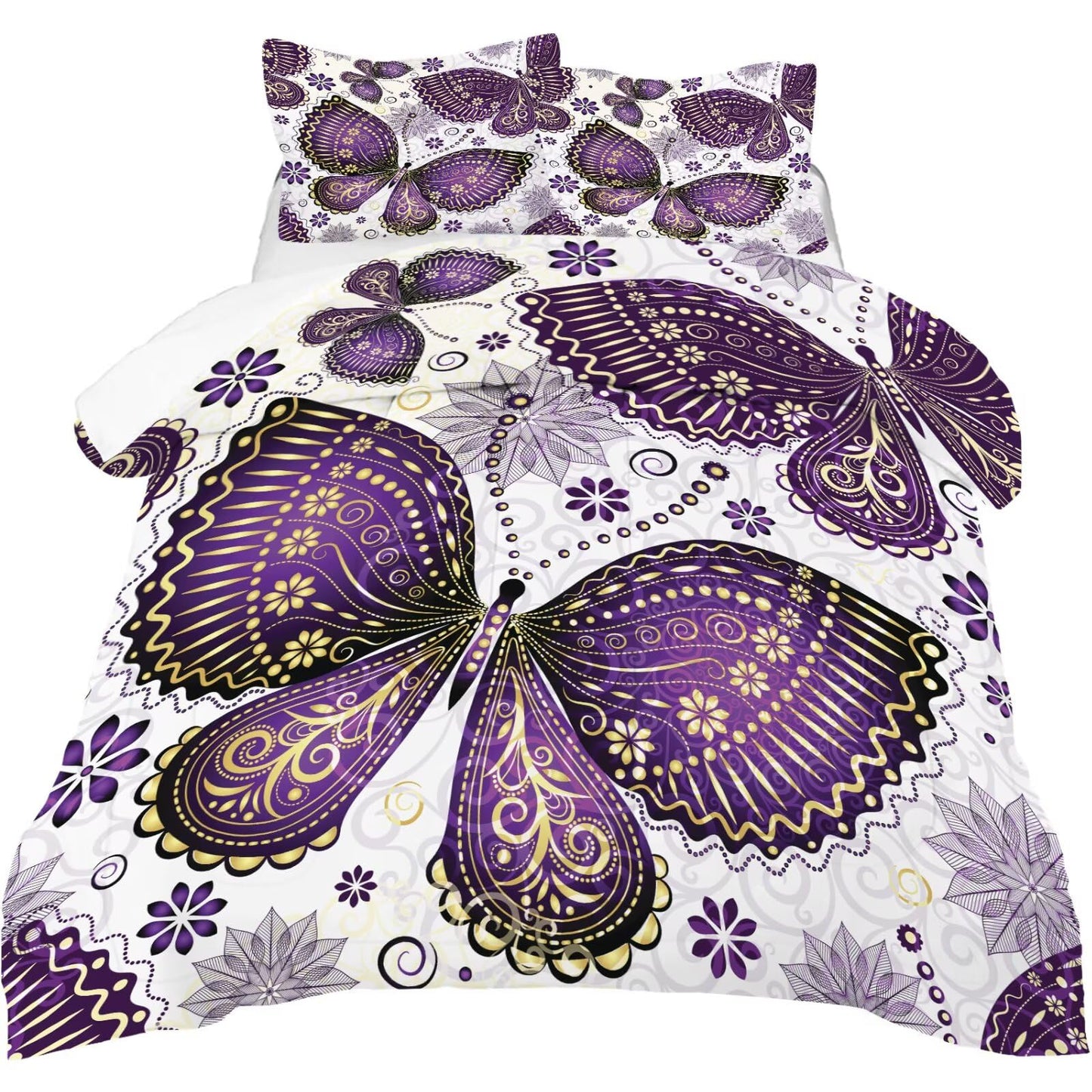 DJNEAR Butterfly Comforter Set Twin Size Purple Gold Paisley Bedding Sets for Girls Kids Teen Women Bedroom Animal Quilt Room Decor 1 Comforter 1 Pillowcase